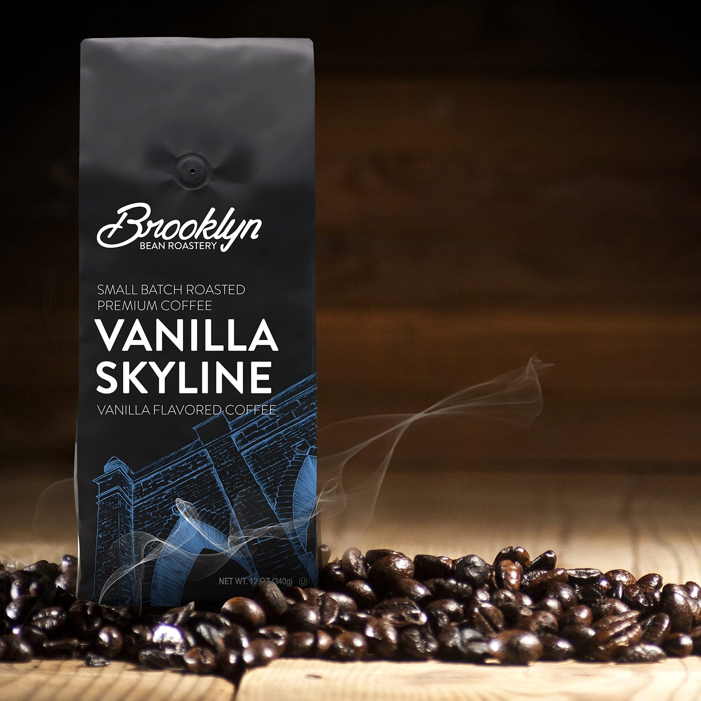 Brooklyn Beans Vanilla Skyline 100% Arabica Craft Roasted Ground Coffee, Vanilla Flavored, 12 Ounce Bag