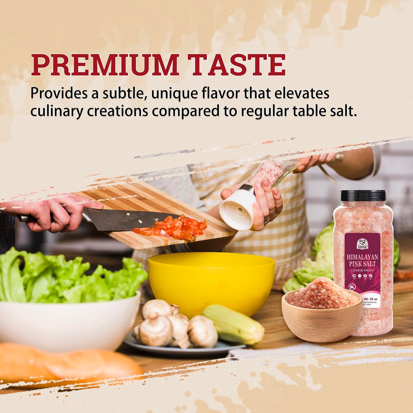 52USA Himalayan Pink Salt, Coarse Grain, 39 oz (2.4 LB), Pink Himalayan Sea Salt, Sea Salt for Grinder Refill, Kosher Salt
