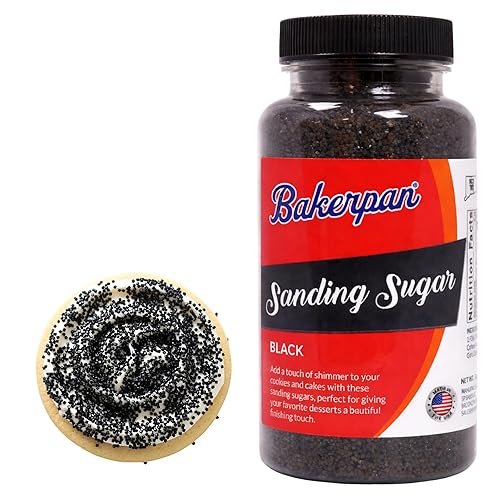 Bakerpan Black Sanding Sugar for Baking & Cookie Decorating - 5 Ounce Edible Black Sugar Sprinkles for Cookies, Cakes, Cocktails (Made In USA)