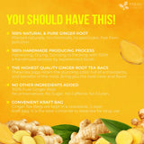 FreshDrinkUS, 120 Ginger Tea Bags, 100% Natural & Pure. Ginger Herbal Tea. No Sugar, No Caffeine, No Gluten, Vegan.