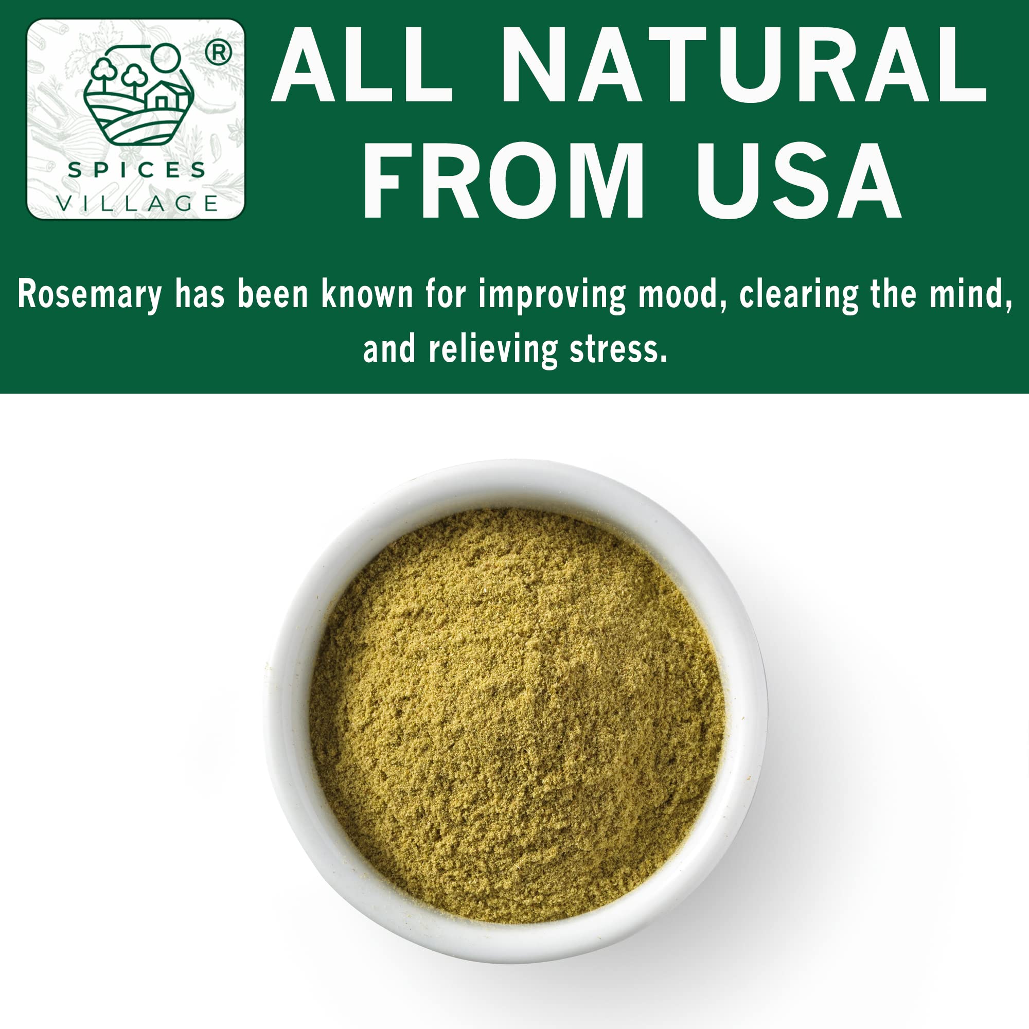 SPICES VILLAGE Ground Rosemary [ 4 oz ] - Natural Dried Rosemary Spice for Cooking and Tea, Pure Mediterranean Seasoning - Kosher, Gluten Free, Vegan