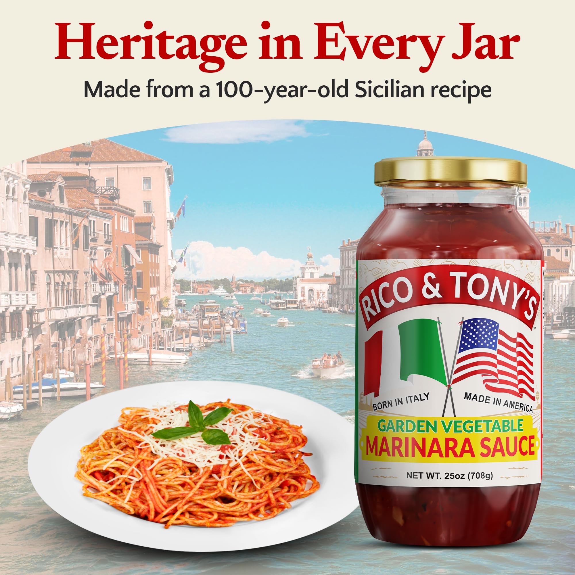 RICO & TONY's Vegetable Marinara Sauce - Authentic Imported Italian Tomato Pasta Sauce with Fresh Garden Vegetables, All Natural, No Added Sugar