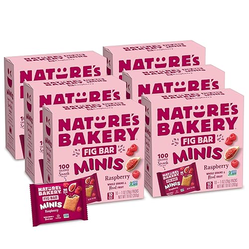 Nature's Bakery Fig Bar Minis, Raspberry, Whole Grain, Vegan Friendly, Kosher, Non-GMO, 10 Ounce (Pack of 6)