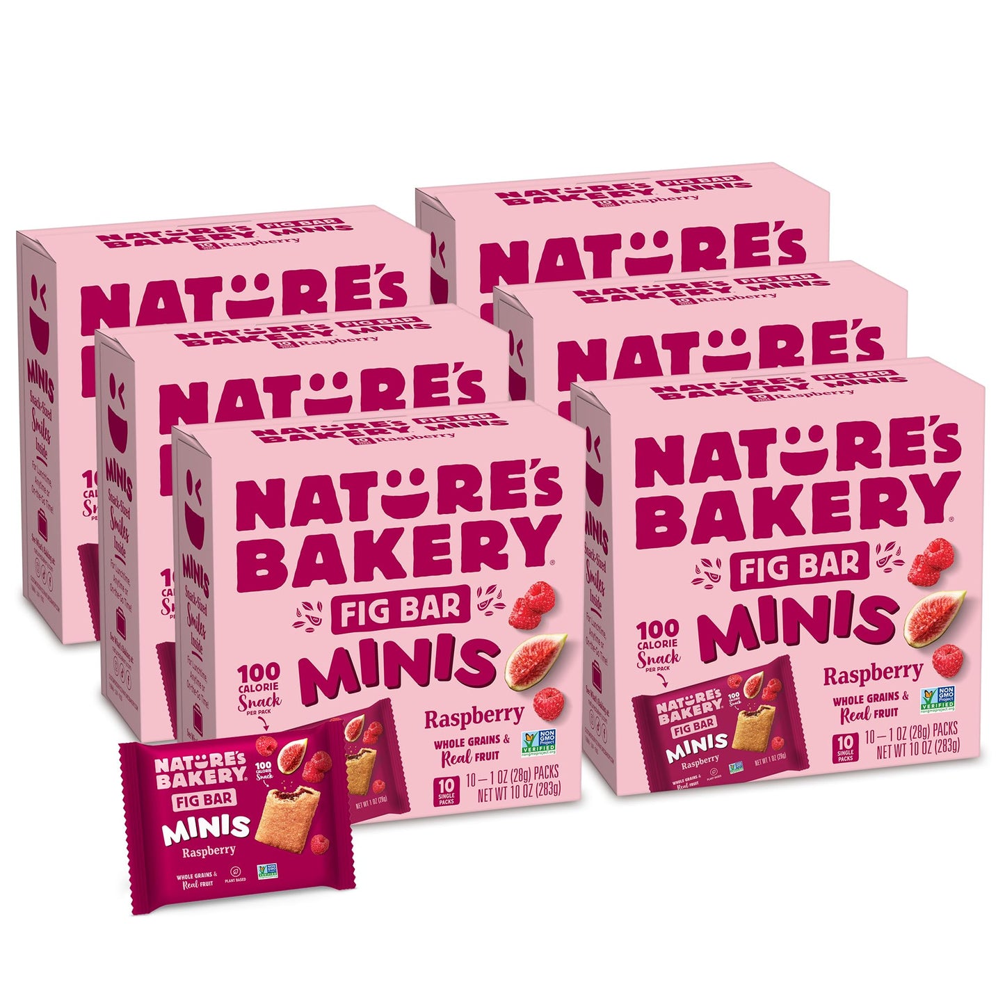 Nature's Bakery Fig Bar Minis, Raspberry, Whole Grain, Vegan Friendly, Kosher, Non-GMO, 10 Ounce (Pack of 6)