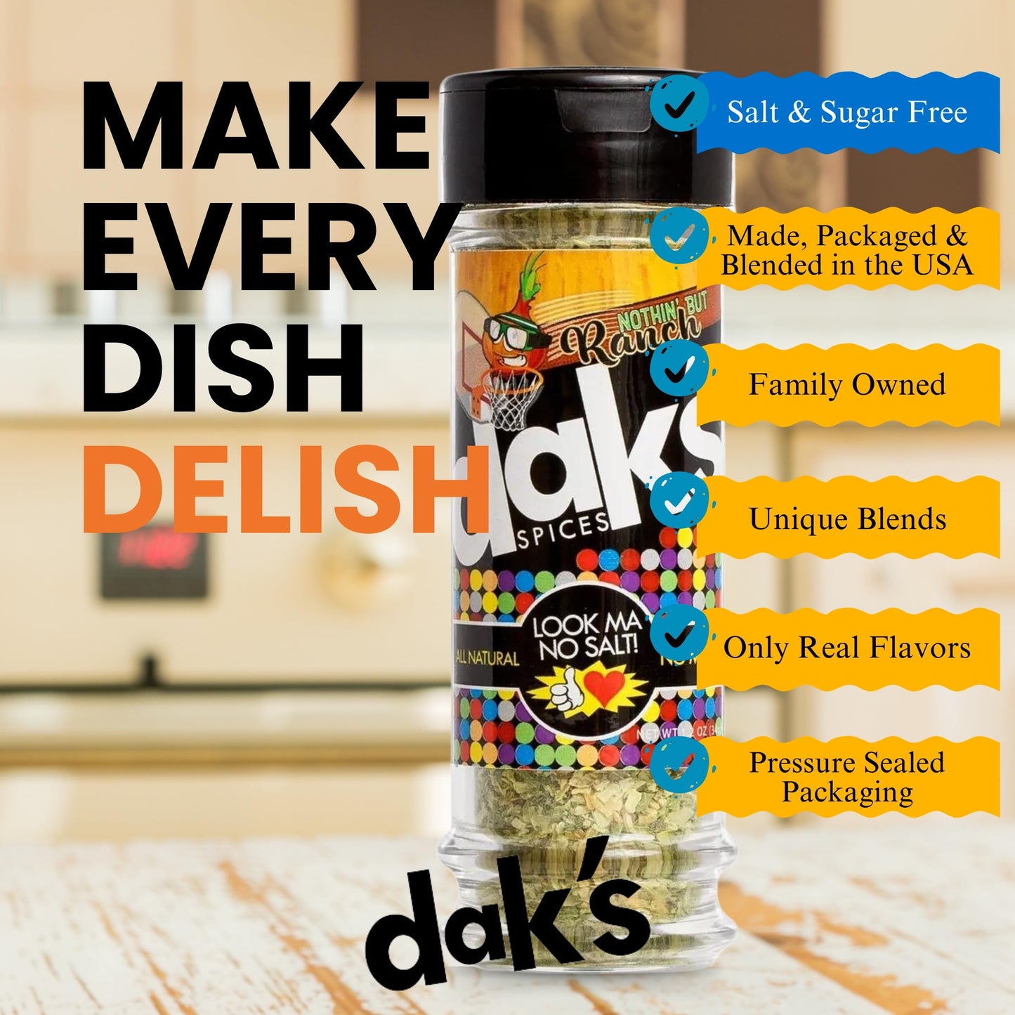 DAK's Spices Nothin' But Ranch Blend | 100% Salt & Sugar Free | Healthy Seasoning | MSG, Preservative & Potassium Chloride Free | Low Carb & Keto