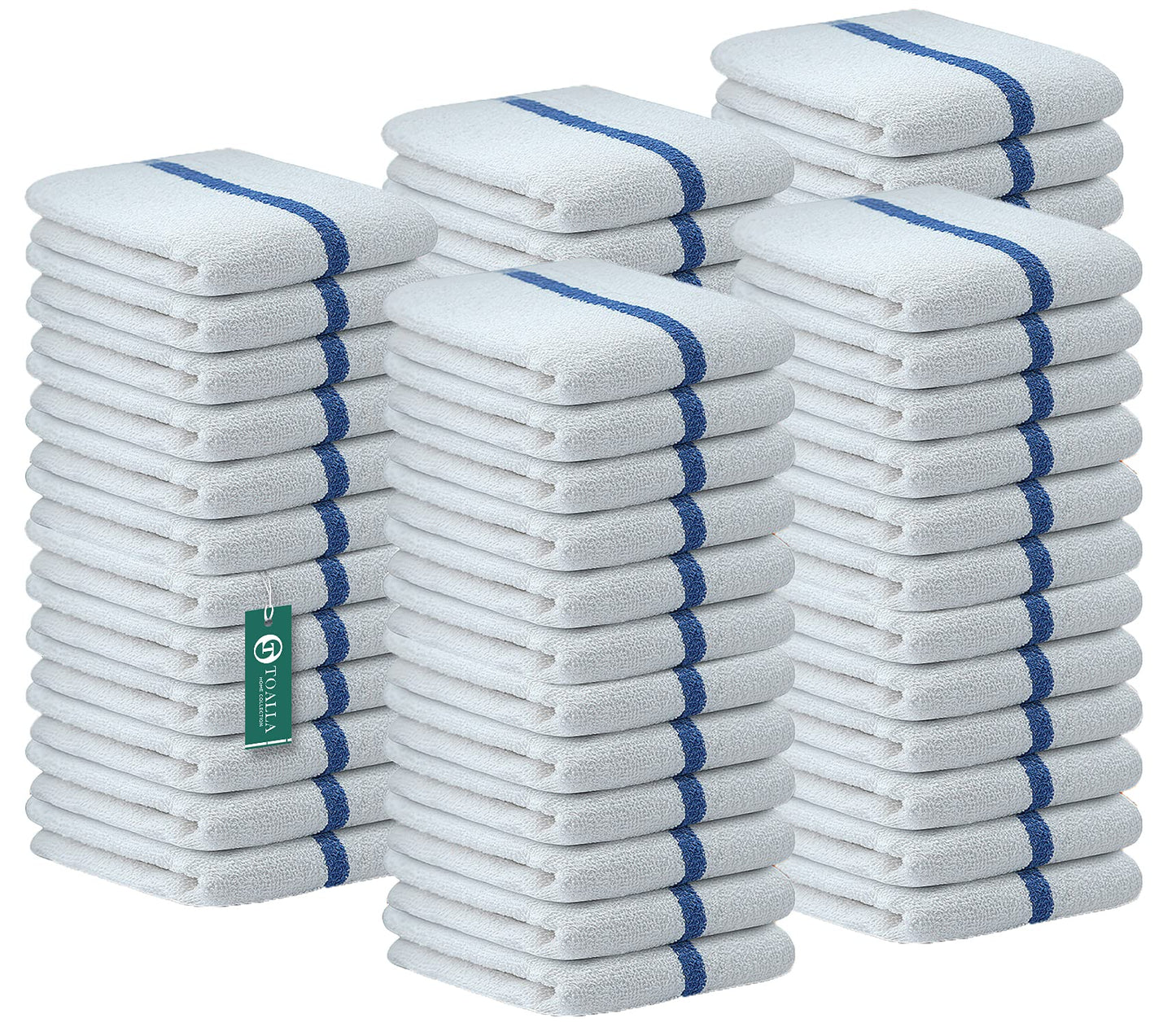 TOALLA Bar Mop Blue Stripe 10lbs 16x19 Pack of 60 100% Cotton Double Stitched Route Ready Absorbent Kitchen Towel Dish Towels and Dishcloths Towels