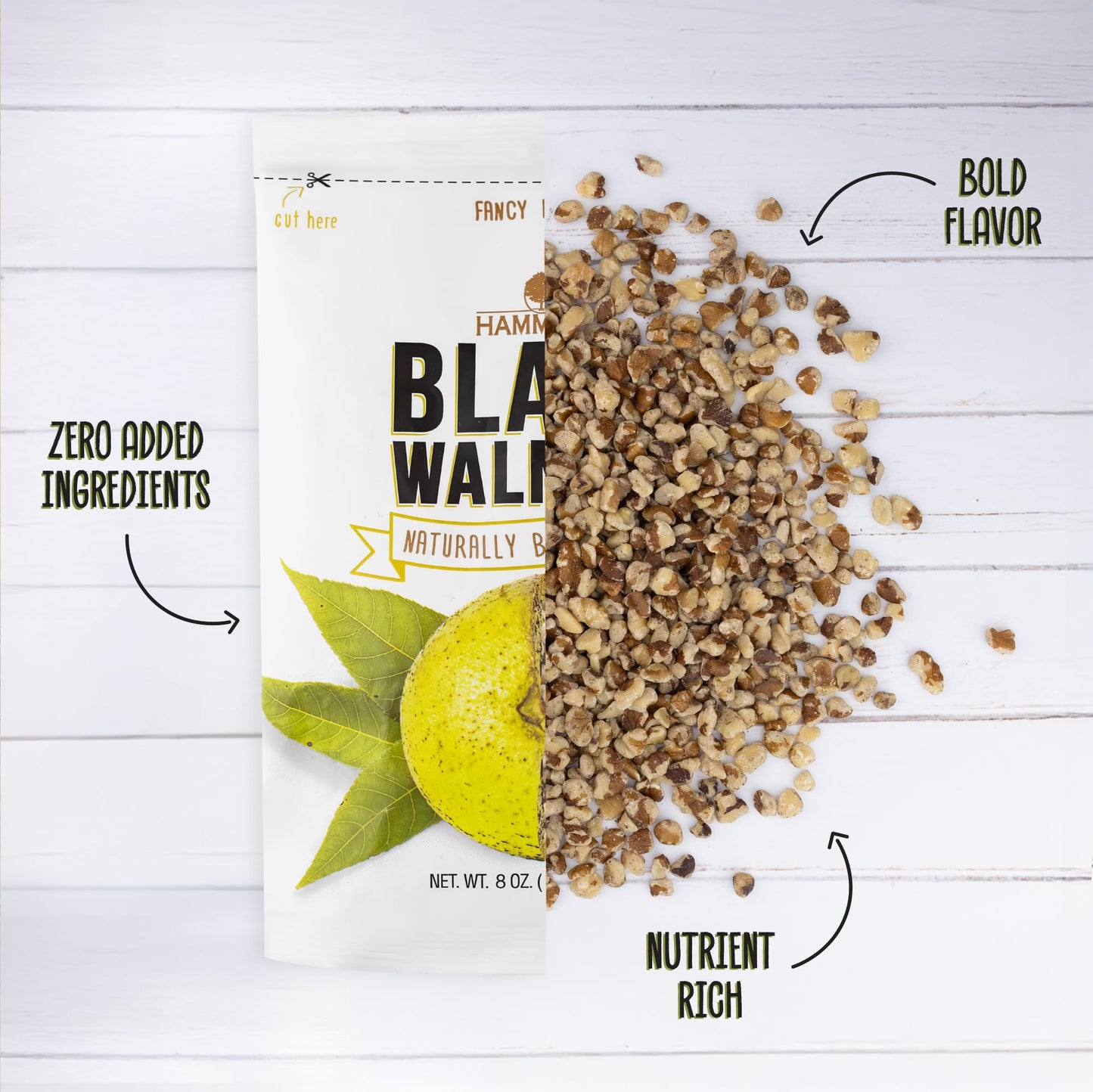 Hammons Fancy Large Black Walnuts - Wild Harvested - Non-GMO - Gluten-Free - High Protein - Keto Snack - Nuts for Cooking and Baking - 8oz
