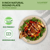 [100 COUNT]Harvest Pack PFAS FREE 9 inch Compostable Paper Plates, Round Disposable Heavy-Duty Natural Bagasse Biodegradable Dinner Plates, Large