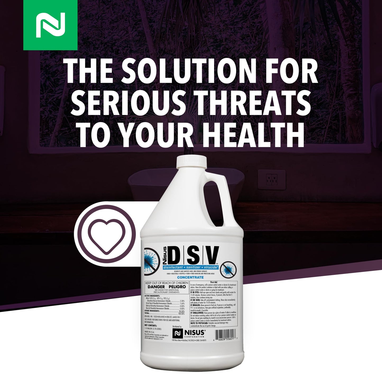 Nisus Product image DSV Disinfectant, Sanitizer, Virucide, Concentrated Solution for Hard Non-Porous Surfaces, Hospitals, Homes, Industrial & Food