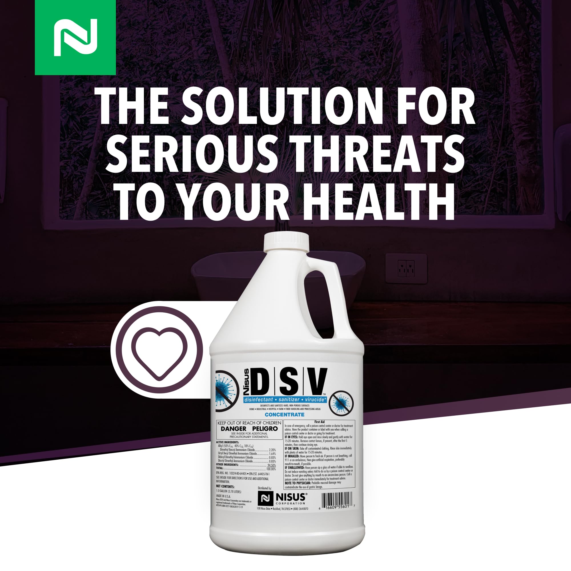 Nisus Product image DSV Disinfectant, Sanitizer, Virucide, Concentrated Solution for Hard Non-Porous Surfaces, Hospitals, Homes, Industrial & Food