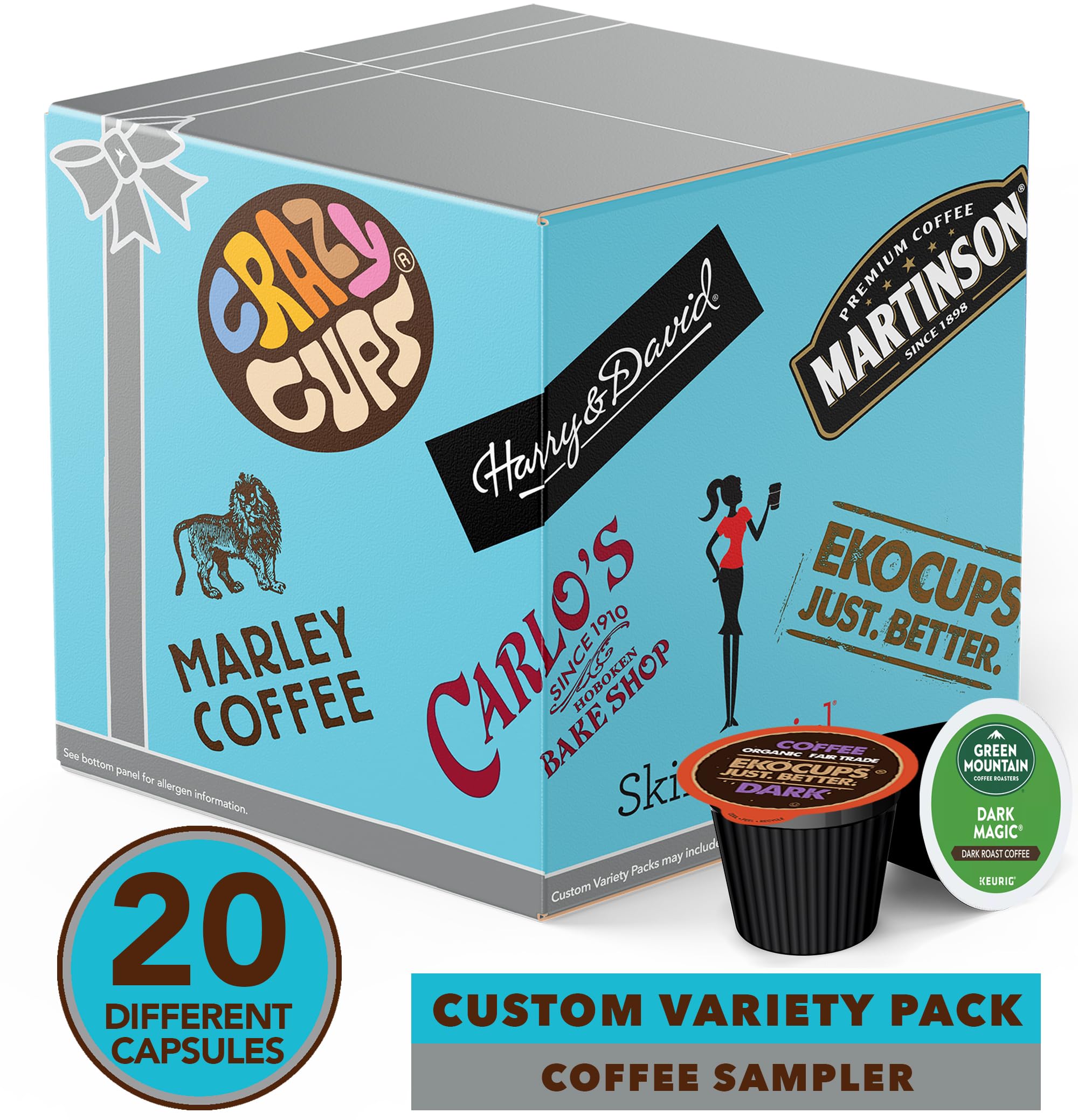Crazy Cups Custom Variety Pack Coffee, Single Serve Cups for Keurig K Cup Brewers, Variety, 20 Count