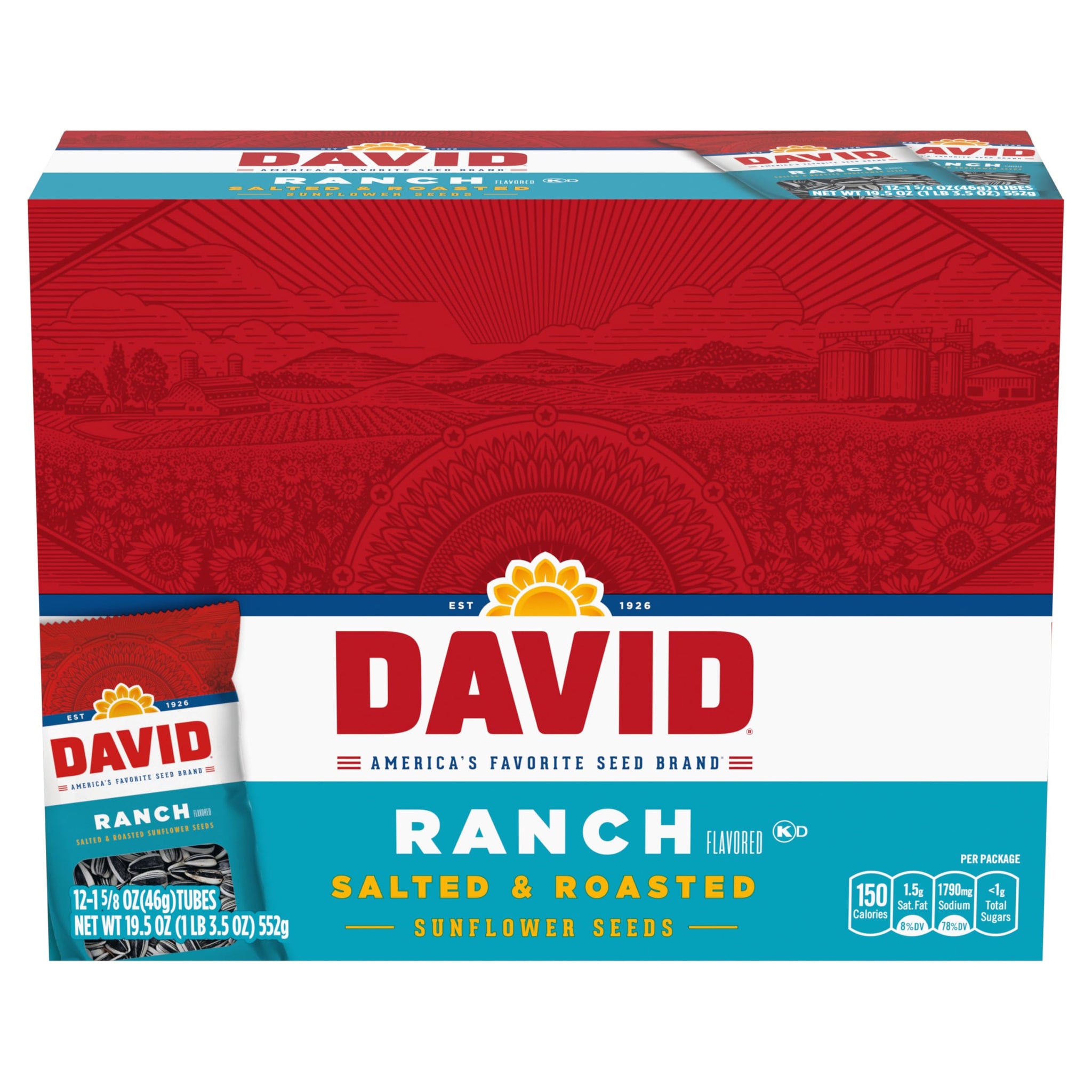 DAVID Sunflower Seeds, Ranch Flavor, 1.625 oz. (Pack of 12)