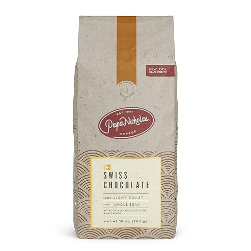PapaNicholas Coffee Whole Bean Coffee, Swiss Chocolate | 10 Ounce | Flavored Medium Roast | Air Roasted 100% Arabica | Rich Chocolate Character |