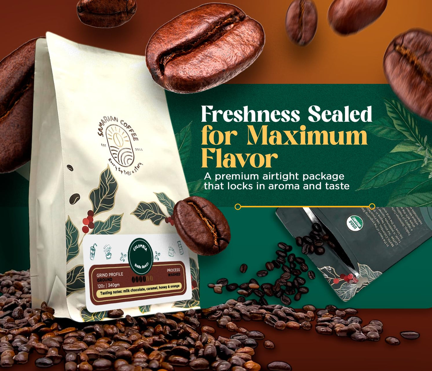 Samarian Coffee Medium Roast - Colombian Single-Origin Arabica - Specialty Ground Coffee with Citrus & Floral Notes - Smooth & Aromatic - For Pour