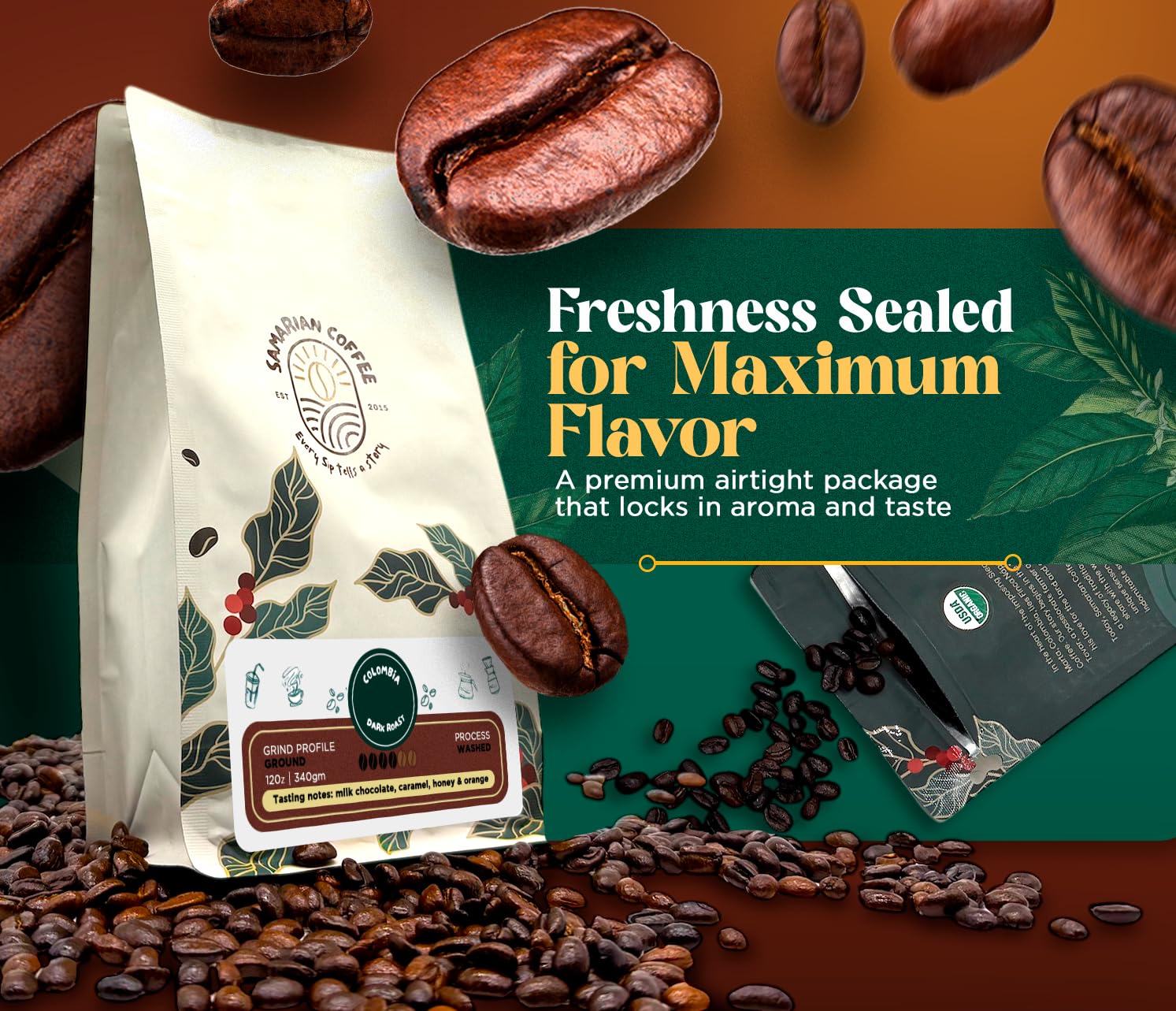 Samarian Coffee Medium Roast - Colombian Single-Origin Arabica - Specialty Ground Coffee with Citrus & Floral Notes - Smooth & Aromatic - For Pour