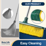 Yocada Heavy Duty Outdoor Broom Commercial Broom Garden Leaf Rake with Curved Bristles Adjustable Long Handle Indoor Outdoor for Yard Deck Garden