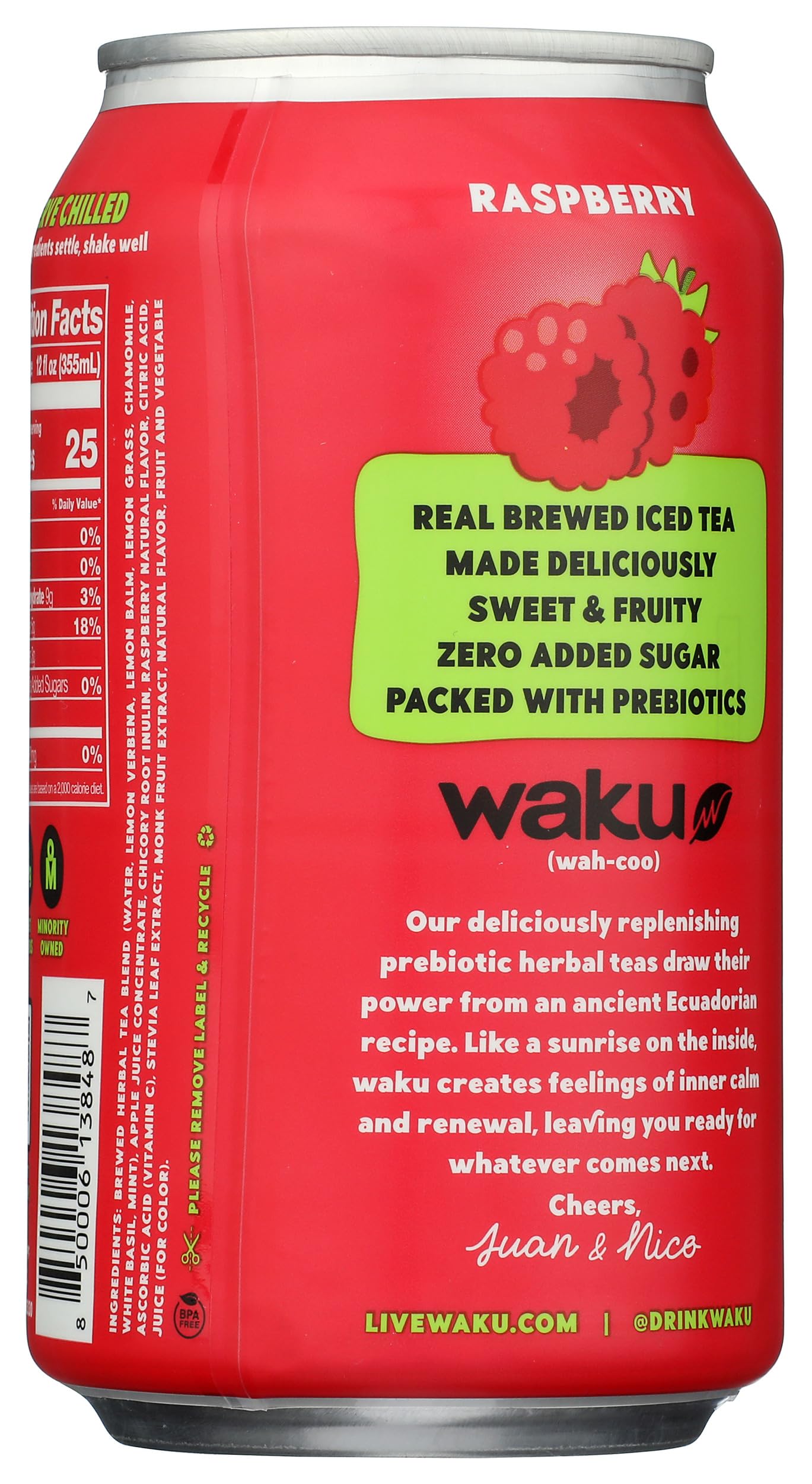 Waku, Tea Prebiotic Herbal Raspberry, 12 Fl Oz