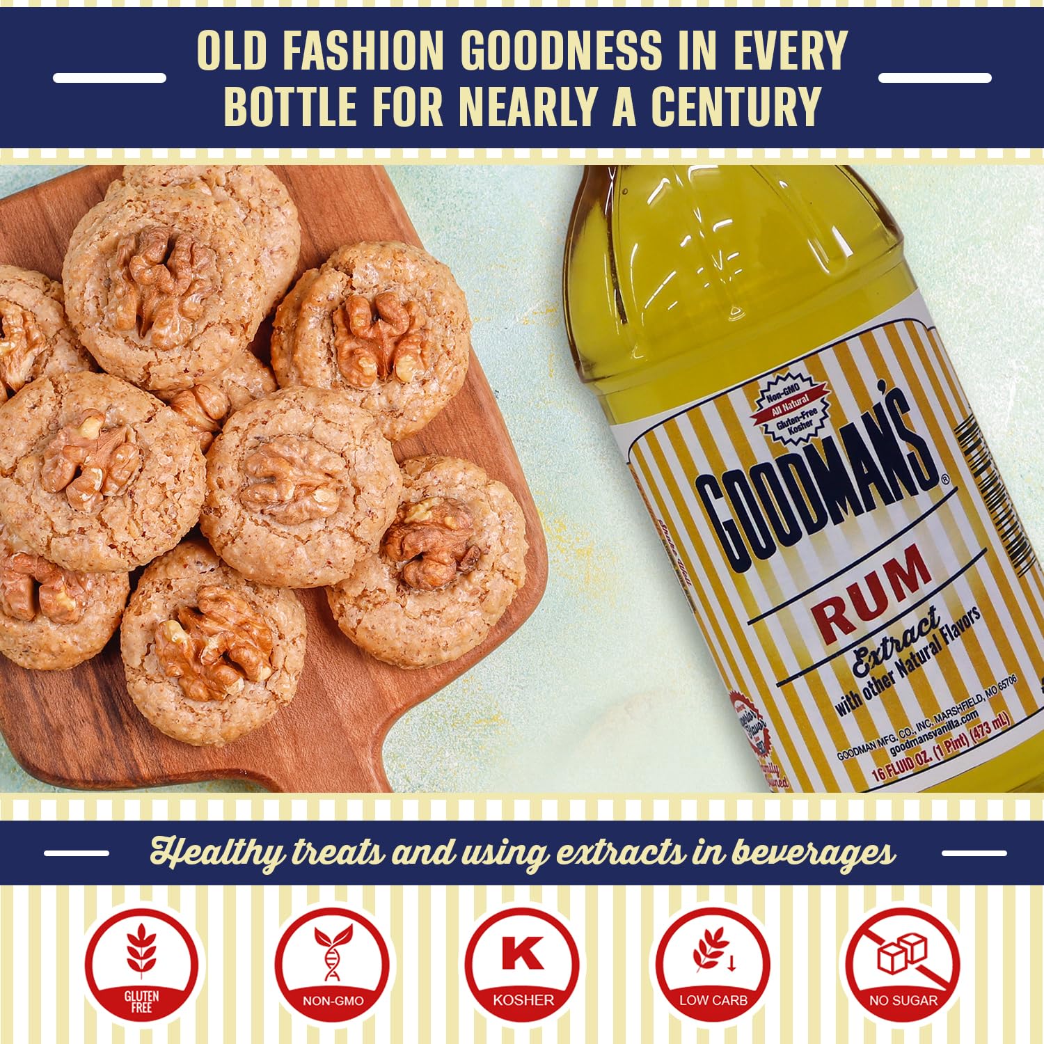 Goodman's Natural Rum Extract - Gluten-free, Non-GMO, Kosher, Low Carb & Low Calorie, Low Alcohol, No Artificial Color, No Animal Products, No Sugar