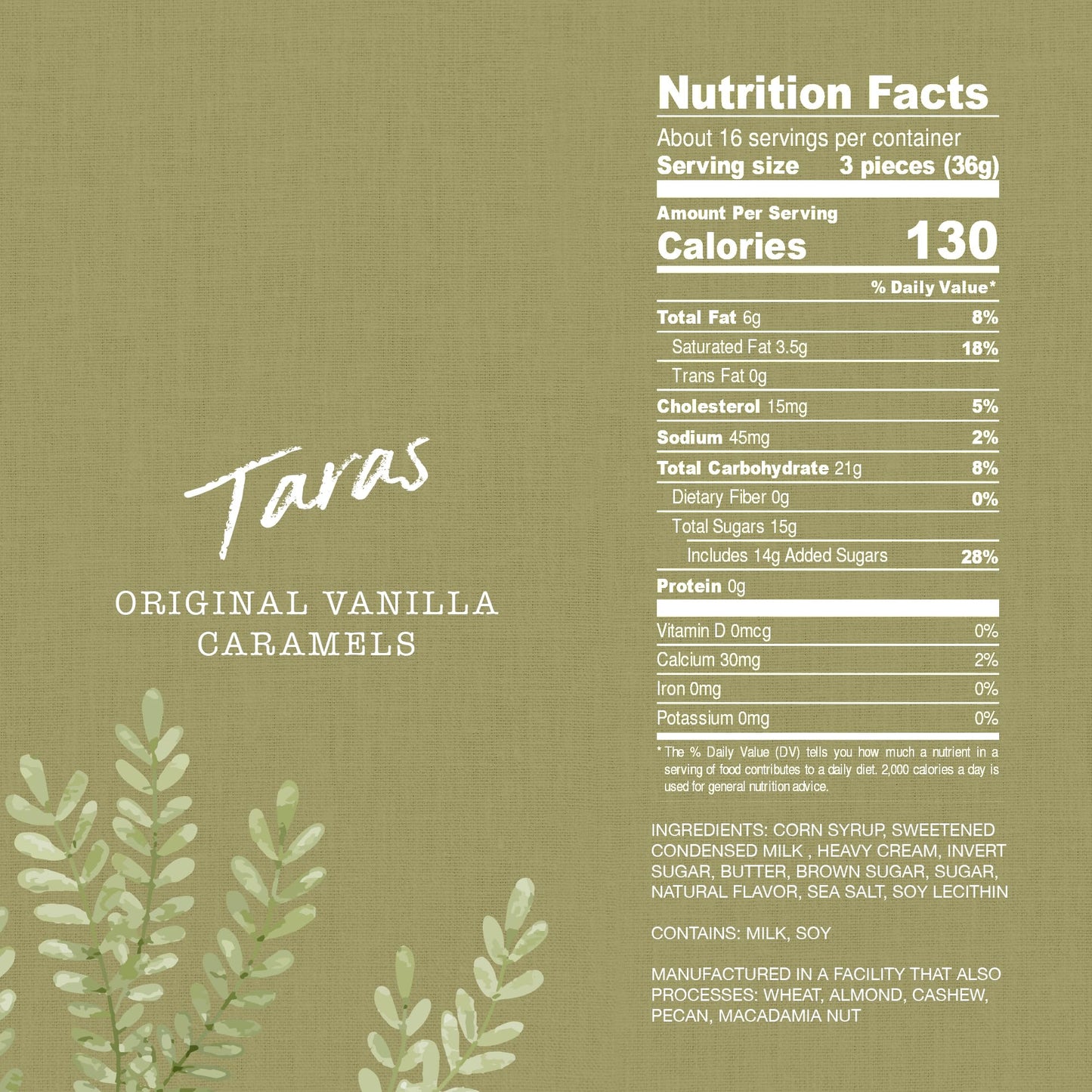 Taras Gourmet Vanilla Caramels | All Natural Candy | Creamy & Individually Wrapped with Real Butter (20 oz)
