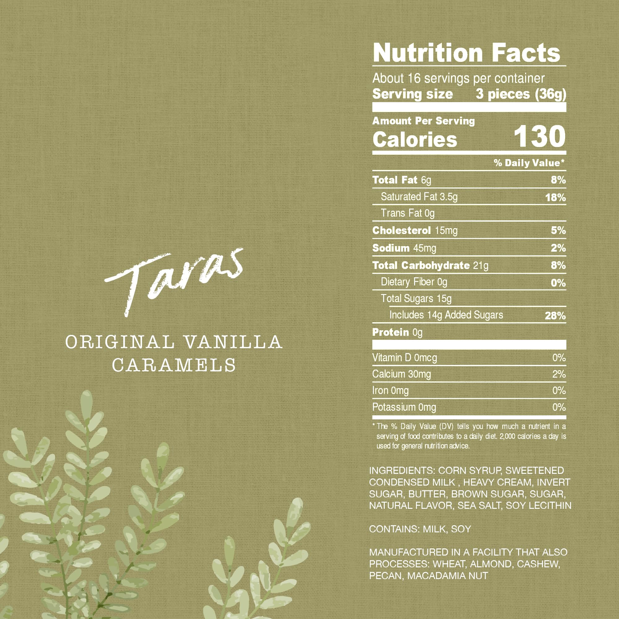 Taras Gourmet Vanilla Caramels | All Natural Candy | Creamy & Individually Wrapped with Real Butter (20 oz)