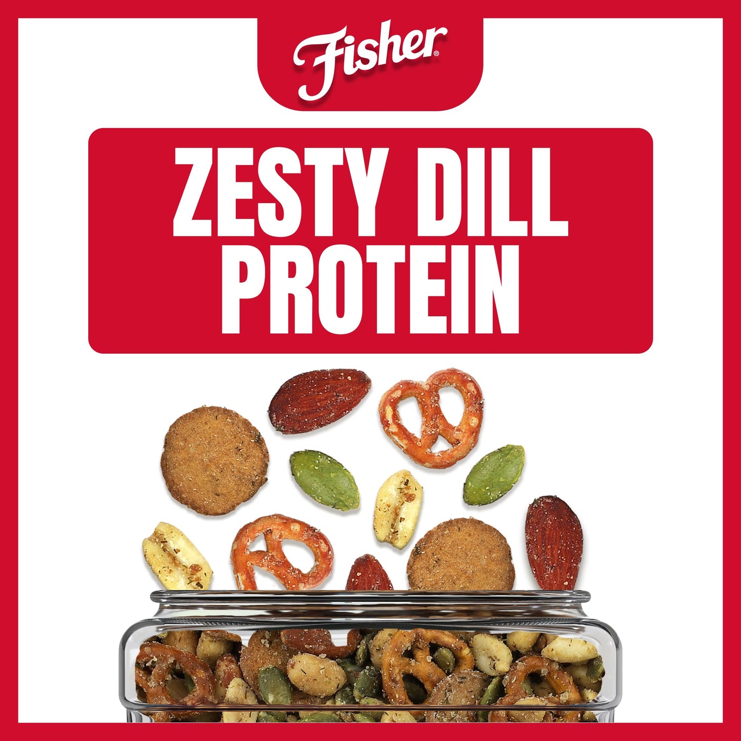 Fisher Dill Pickle Trail Mix, 25 oz (Pack of 1), Resealable Jar, Peanuts, Rye Crisps, Pretzels, Pepitas & Almonds, 6 g Protein Snacks, No Artificial