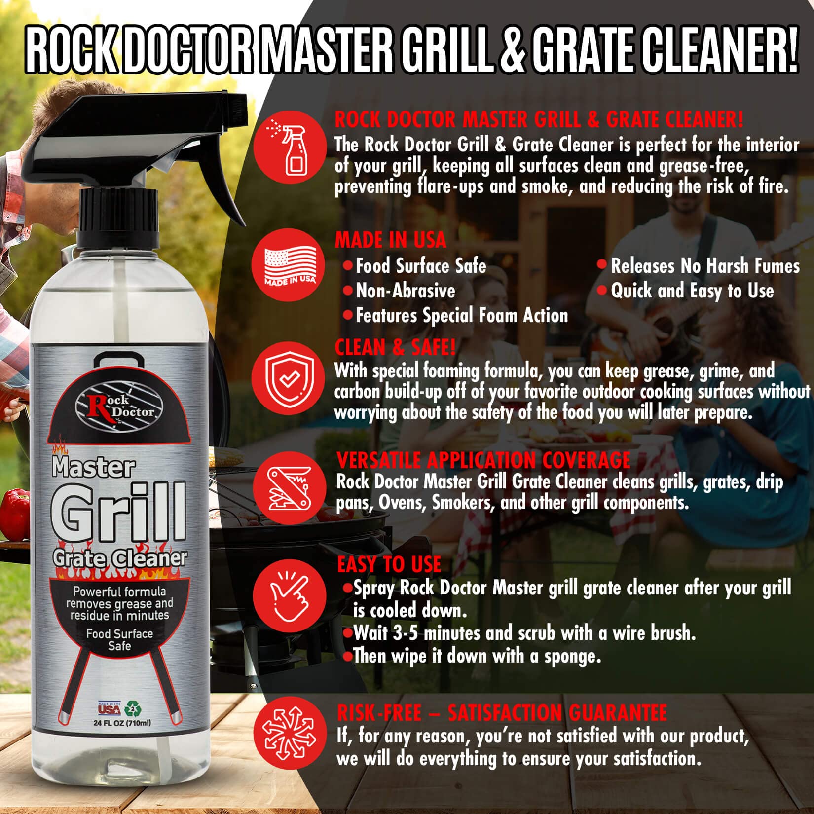 Rock Doctor Master Grill Grate Cleaner, 24 oz. Cleaning Spray for Drip Pans, Oven Grates, Smokers, and Components, Non-Abrasive Liquid Solution