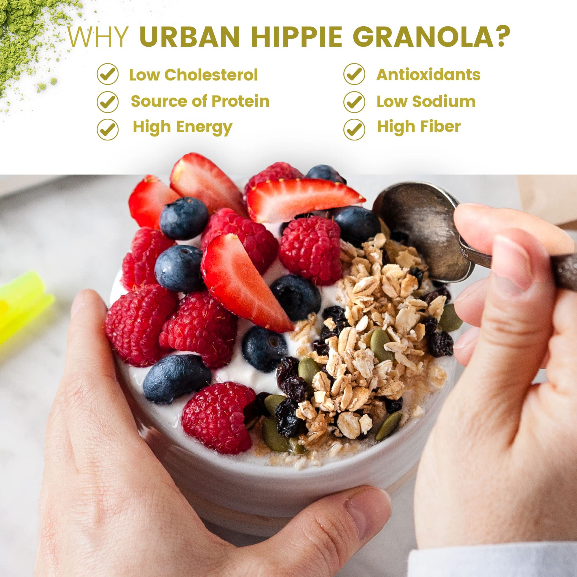 Urban Hippie Granola - Maca Matcha Superfood Granola, Non-Gmo, Non Dairy, No Sulphites or Soy, Healthy Granola, 300g