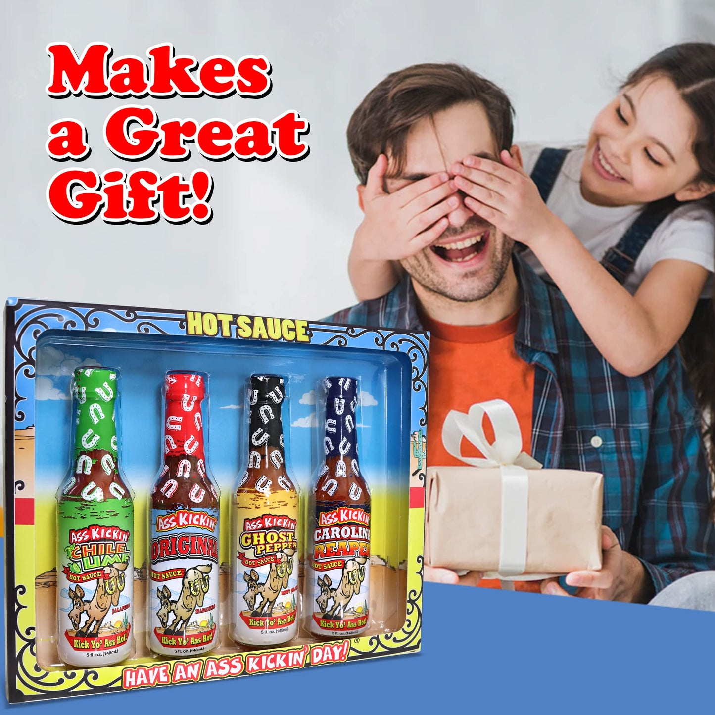 ASS KICKIN' Hot Sauce Gift Set 4 Pack - 4-5 oz - Premium Gourmet Hot Sauce for Chicken Wings and Breakfast Burritos-Perfect Premium Gourmet Gifts