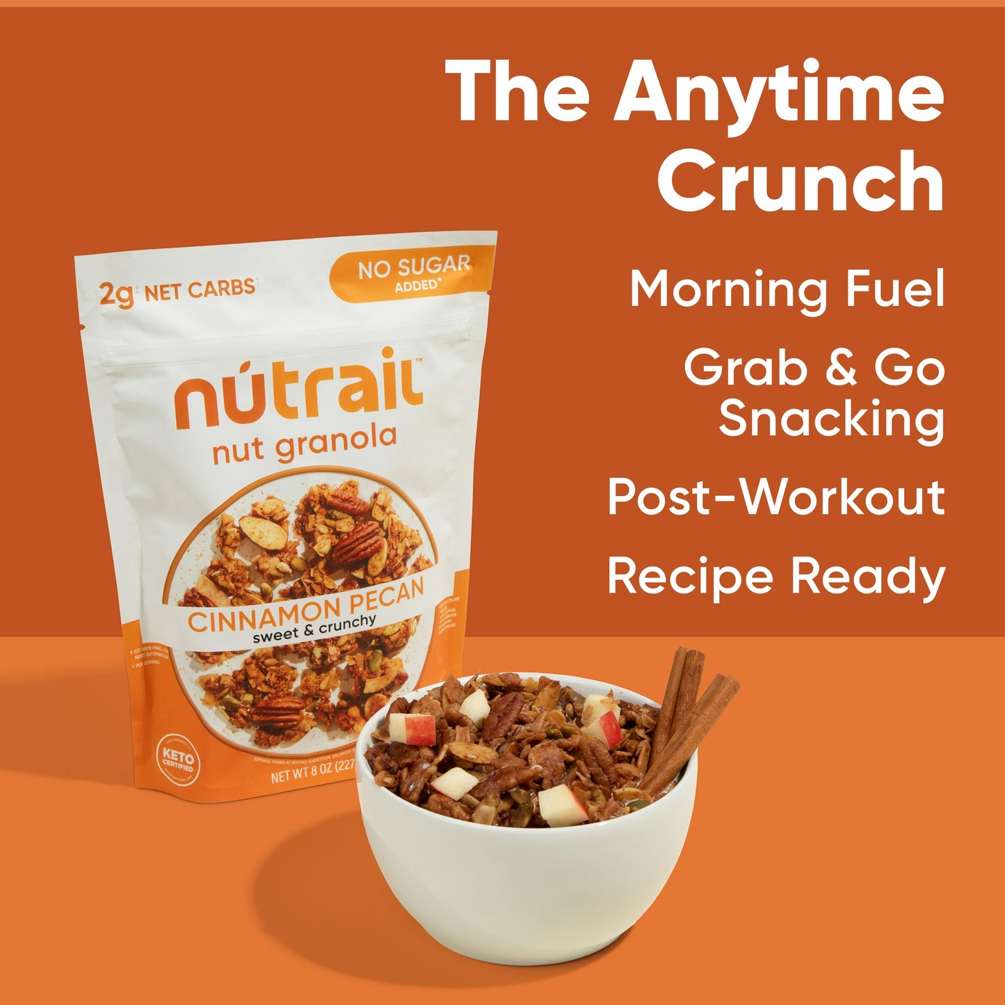 NuTrail Nut Granola Cereal, Cinnamon Pecan, No Sugar Added, Gluten Free, Grain Free, Keto, Low Carb, Healthy Breakfast Cereal 8 oz (Pack of 6)