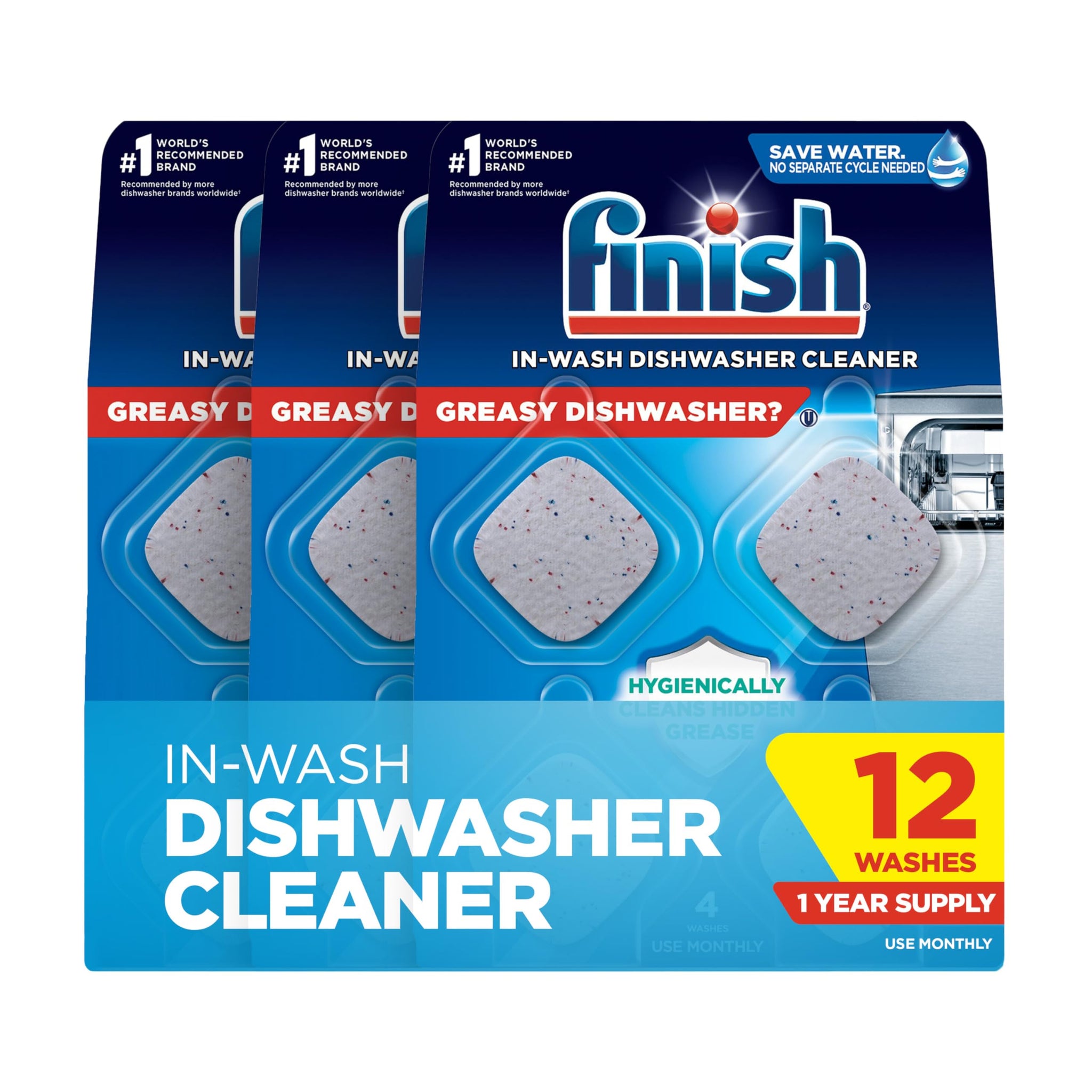 Finish Dishwasher Cleaner Tablets, Deep Cleans Hidden Grease & Grime, Fights Odors, No Extra Wash Cycle, Helps Maintain Dishwasher, 12 Month Supply