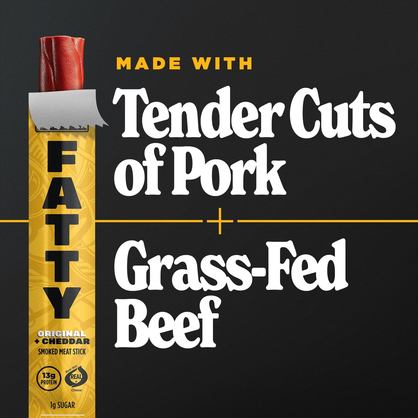 FATTY Meat Sticks, High Protein, Made with Grass Fed Beef, Pork Raised Without Antibiotics, 13g Protein Per Stick, Original Cheddar, 2 oz. (Pack