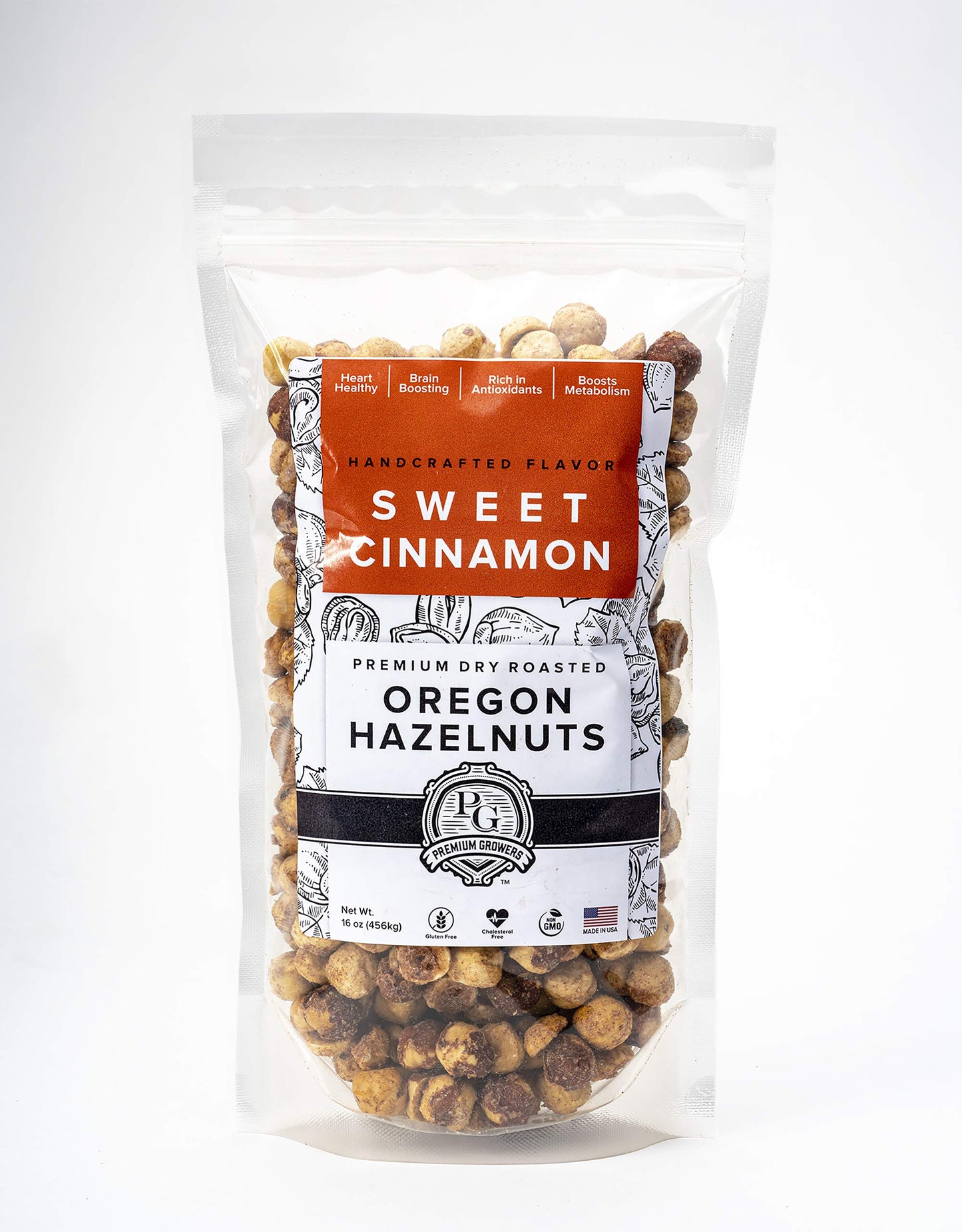 Oregon Farm To Table - Hazelnuts from Premium Growers - Dry Roasted - Sweet Cinnamon - Kosher Certified -1 LB