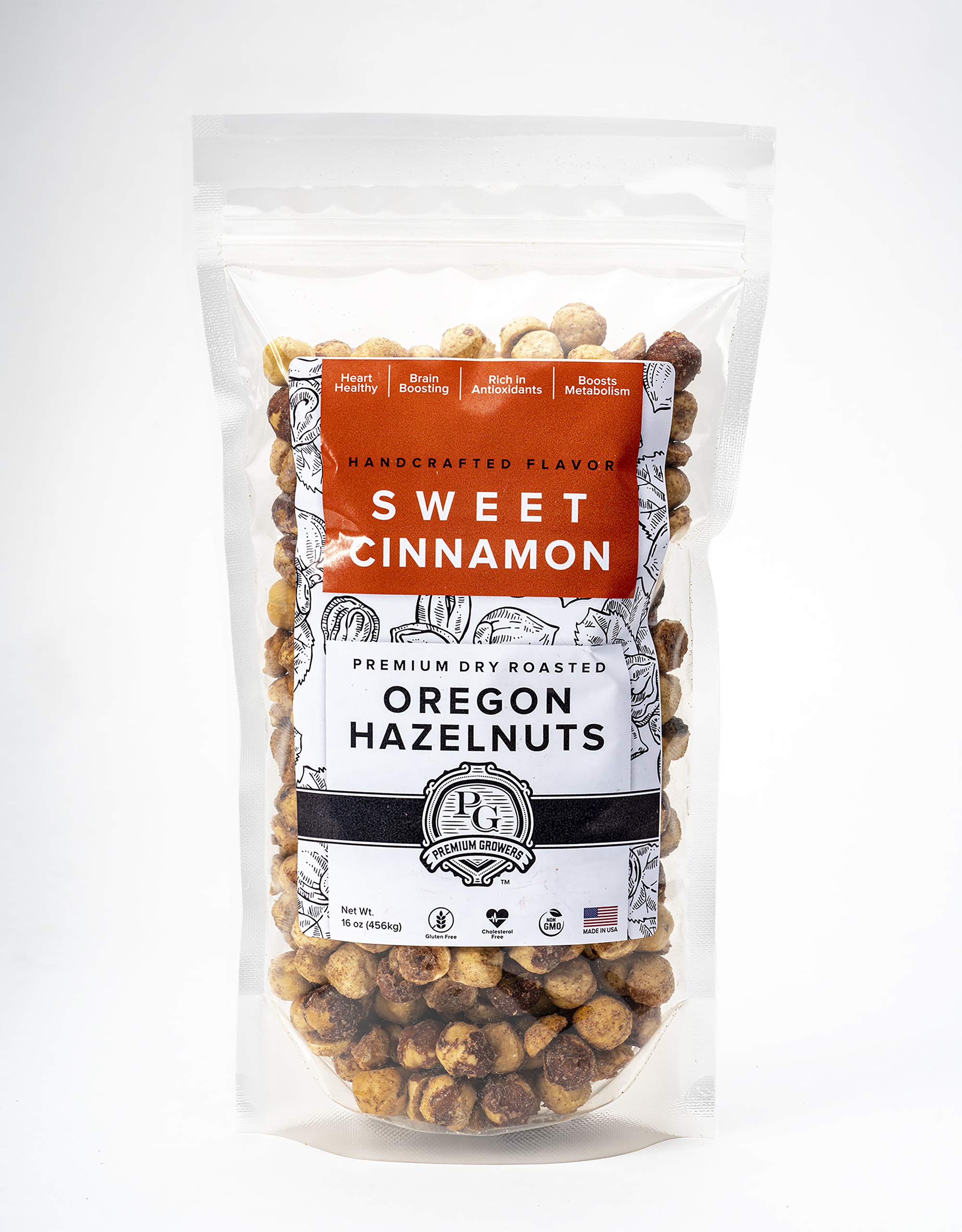 Oregon Farm To Table - Hazelnuts from Premium Growers - Dry Roasted - Sweet Cinnamon - Kosher Certified -1 LB