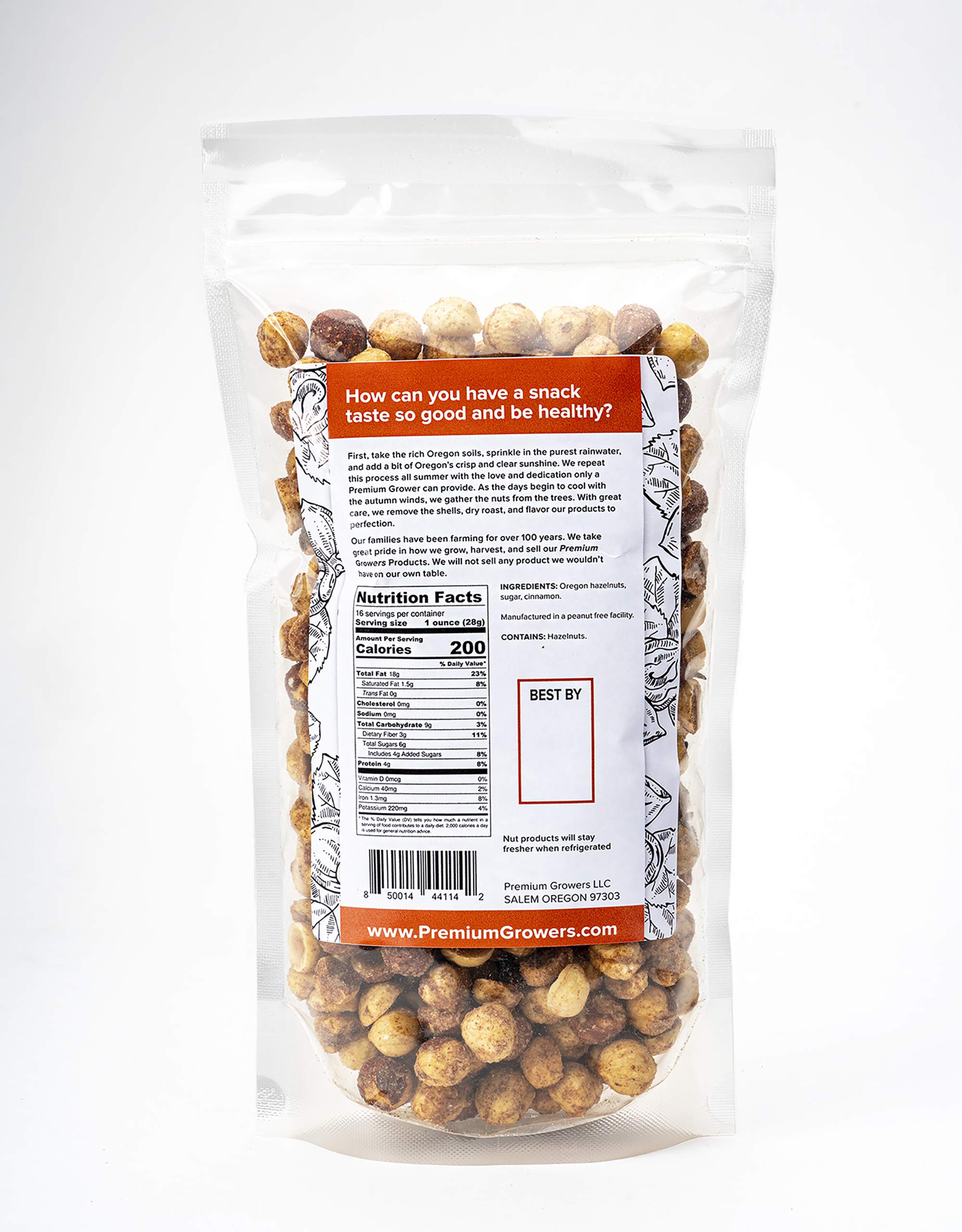 Oregon Farm To Table - Hazelnuts from Premium Growers - Dry Roasted - Sweet Cinnamon - Kosher Certified -1 LB