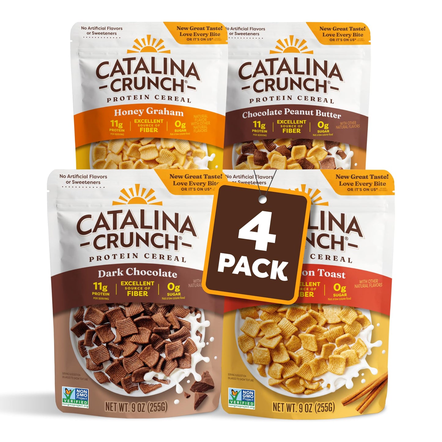 Catalina Crunch Protein Cereal | Sugar Free Breakfast Cereal with 11g of Protein | Gluten Free, Keto Friendly | Variety Pack 4 Flavors (Pack of 4)