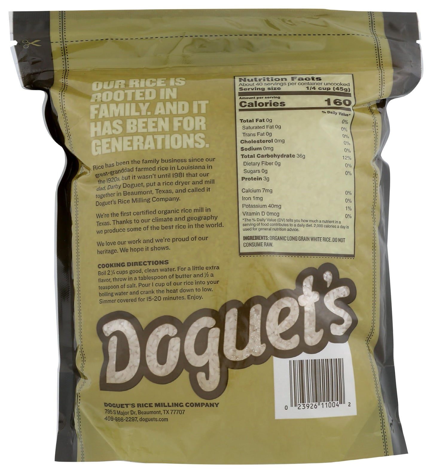 Doguet's, Rice White Long Grain Organic, 64 Ounce