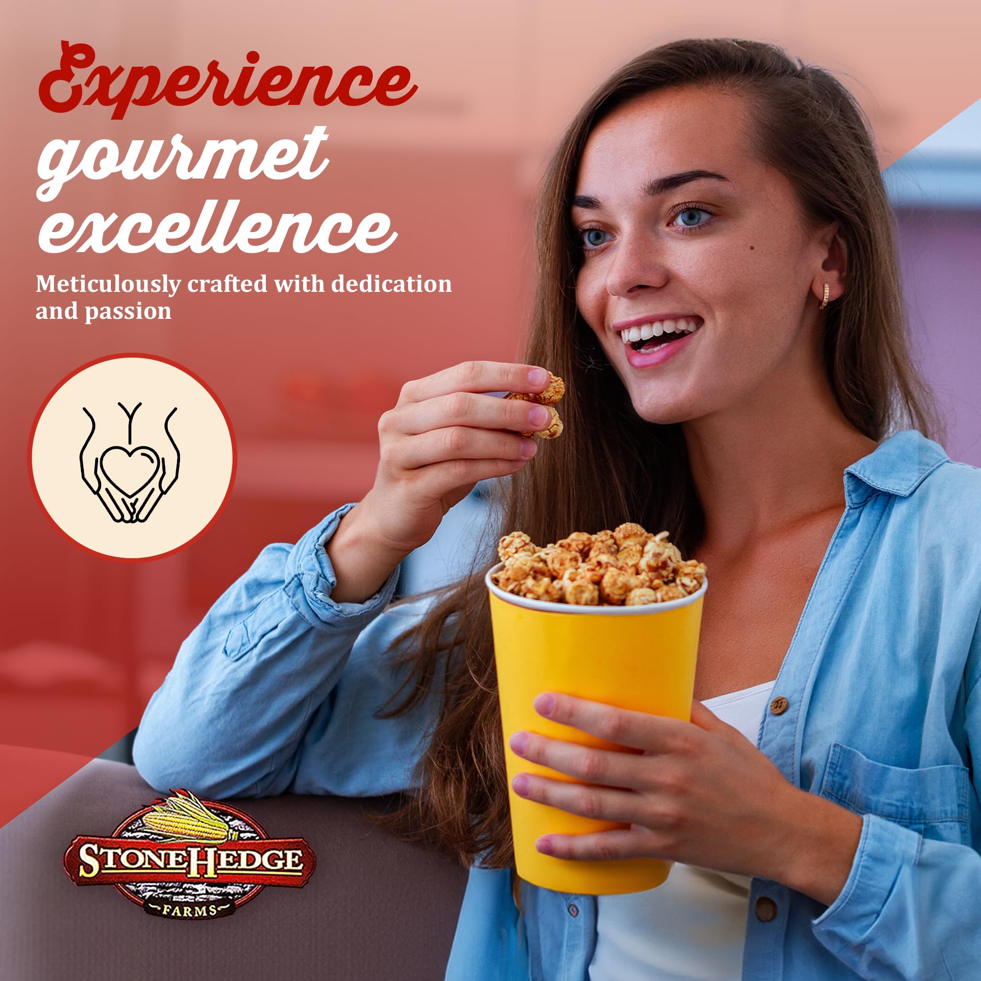 Stonehedge Farms Caramel Flavored Popcorn | 32 oz Large Tub | Perfect for Holidays and Christmas | Bulk Gourmet Popped Sweet Snacks | Carmel Pop Corn