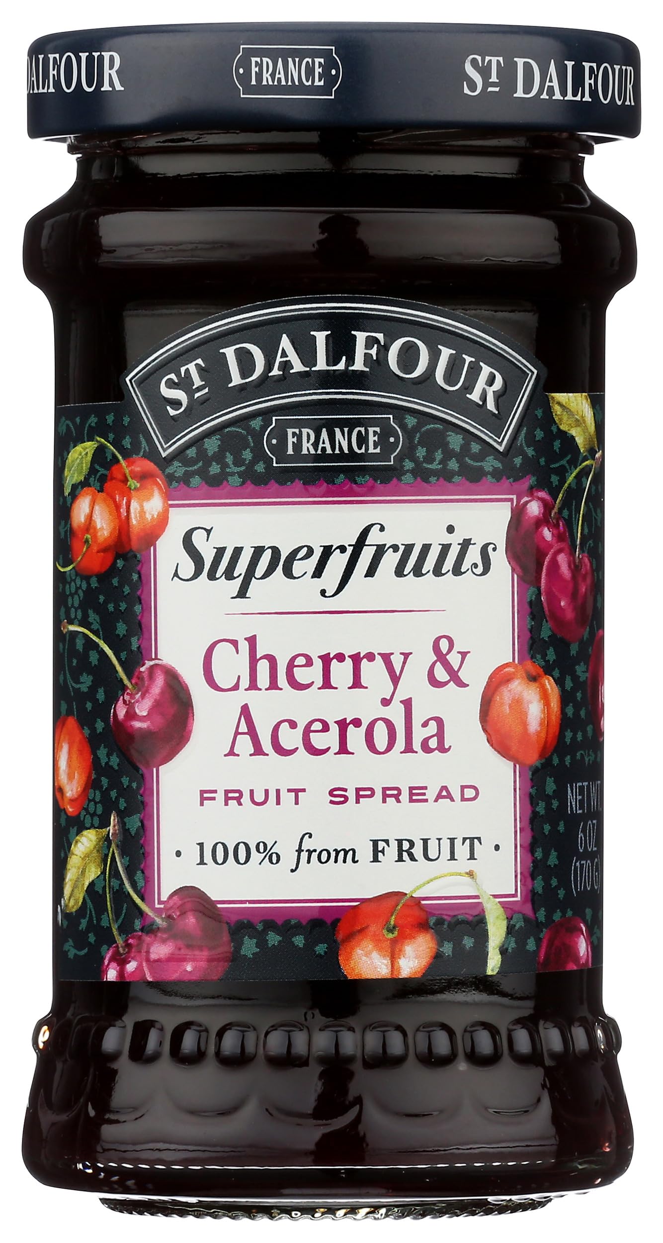 St. Dalfour Superfruits Cherry & Acerola Fruit Spread - 6 oz - 100% from Fruit, Gluten-Free, No Artificial Ingredients, Non-GMO, All Natural, Made in
