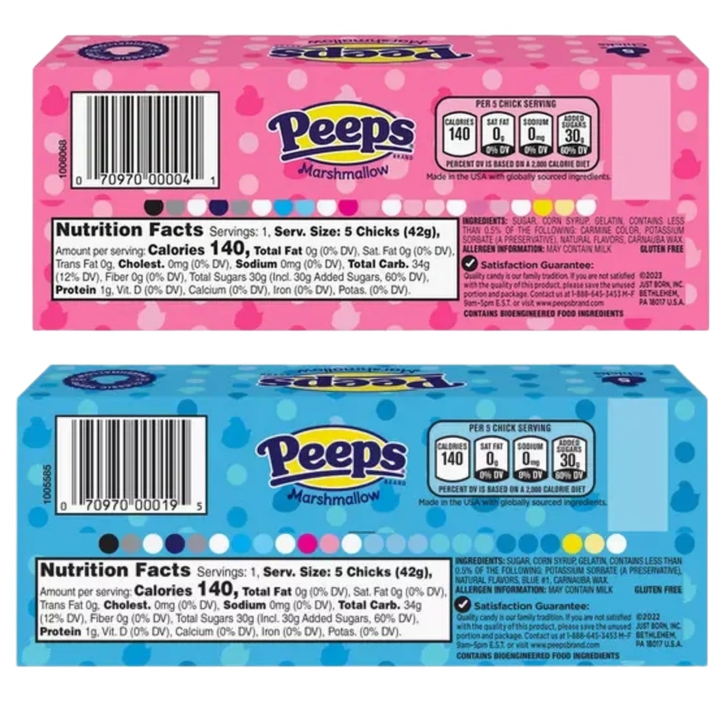 Pink and Blue Peeps Marshmallow Chicks, Classic Easter Basket Stuffers, Gender Reveal Themed Candy or Dessert Toppers, 5 in Each (Pack of 4)