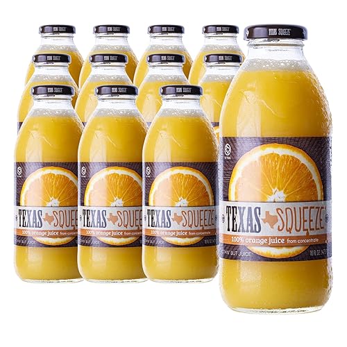 Texas Squeeze Orange Juice, NON GMO Verified, Texas Grown and Bottled, Orange Juice from Concentrate, No Sugar Added, No Preservatives, 16 fl oz, Pack