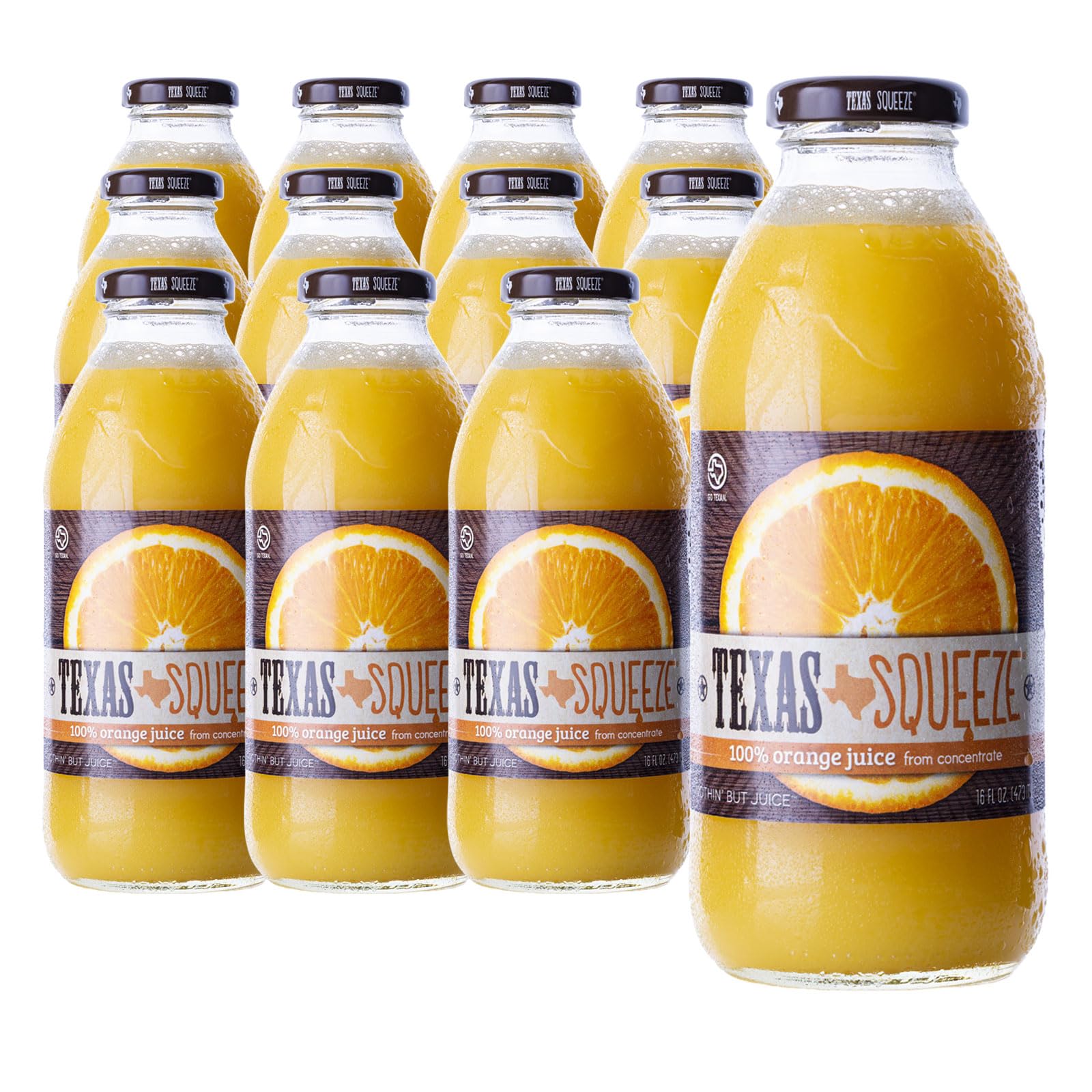 Texas Squeeze Orange Juice, NON GMO Verified, Texas Grown and Bottled, Orange Juice from Concentrate, No Sugar Added, No Preservatives, 16 fl oz, Pack