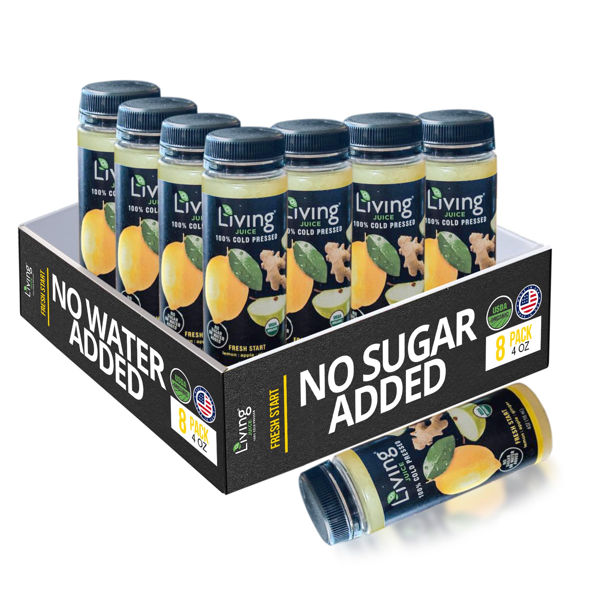 O2 Living Juice Cold Pressed Drink - Fresh Start Organic Juice Pack - No Added Sugars or Water, Naturally Sweetened from Fruits, Rich in Nutrients