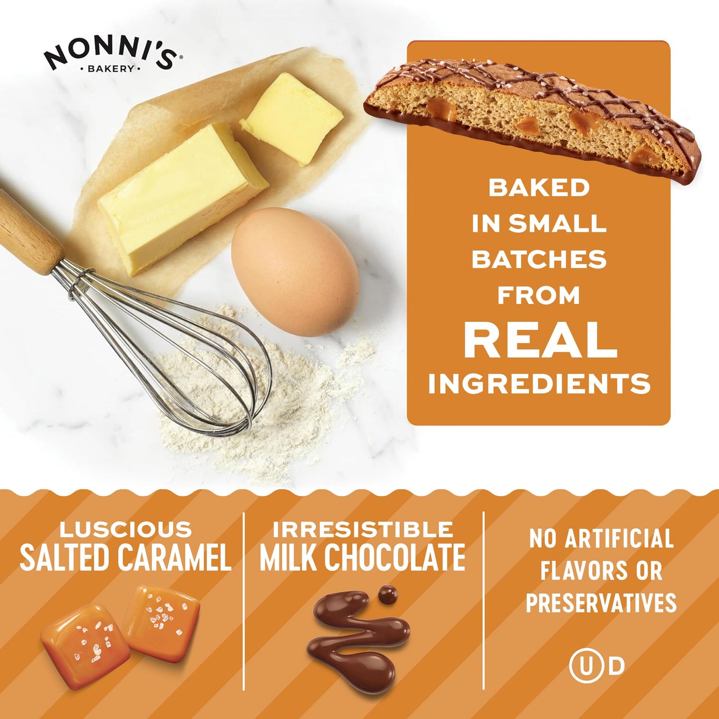 Nonni's Bakery Salted Caramel Biscotti Cookies, Individually Wrapped Coffee and Tea Biscuit Snack, 21 oz, 25 Count