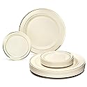 " OCCASIONS " 120 Plates Pack, Heavyweight Premium Disposable Plastic Plates Set 60 x 10.5'' Dinner + 60 x 6.25'' Dessert/Cake Plates (Ivory & Gold