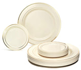 " OCCASIONS " 120 Plates Pack, Heavyweight Premium Disposable Plastic Plates Set 60 x 10.5'' Dinner + 60 x 6.25'' Dessert/Cake Plates (Ivory & Gold