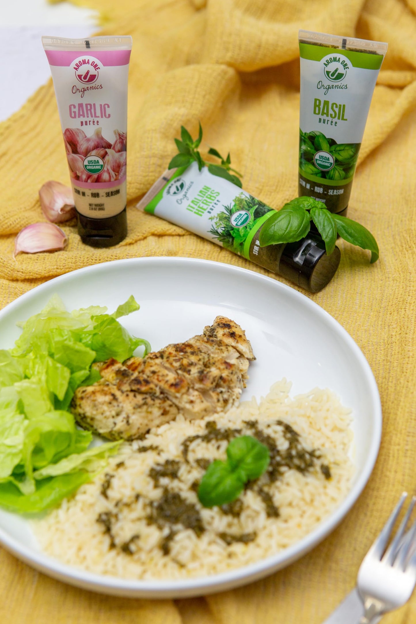 Aroma One Basil Puree Paste - Organic Herb Concentrate for Cooking, Seasoning & Sauces - Fresh Flavor Enhancer, Non-GMO, Gluten-Free, Vegan - Easy