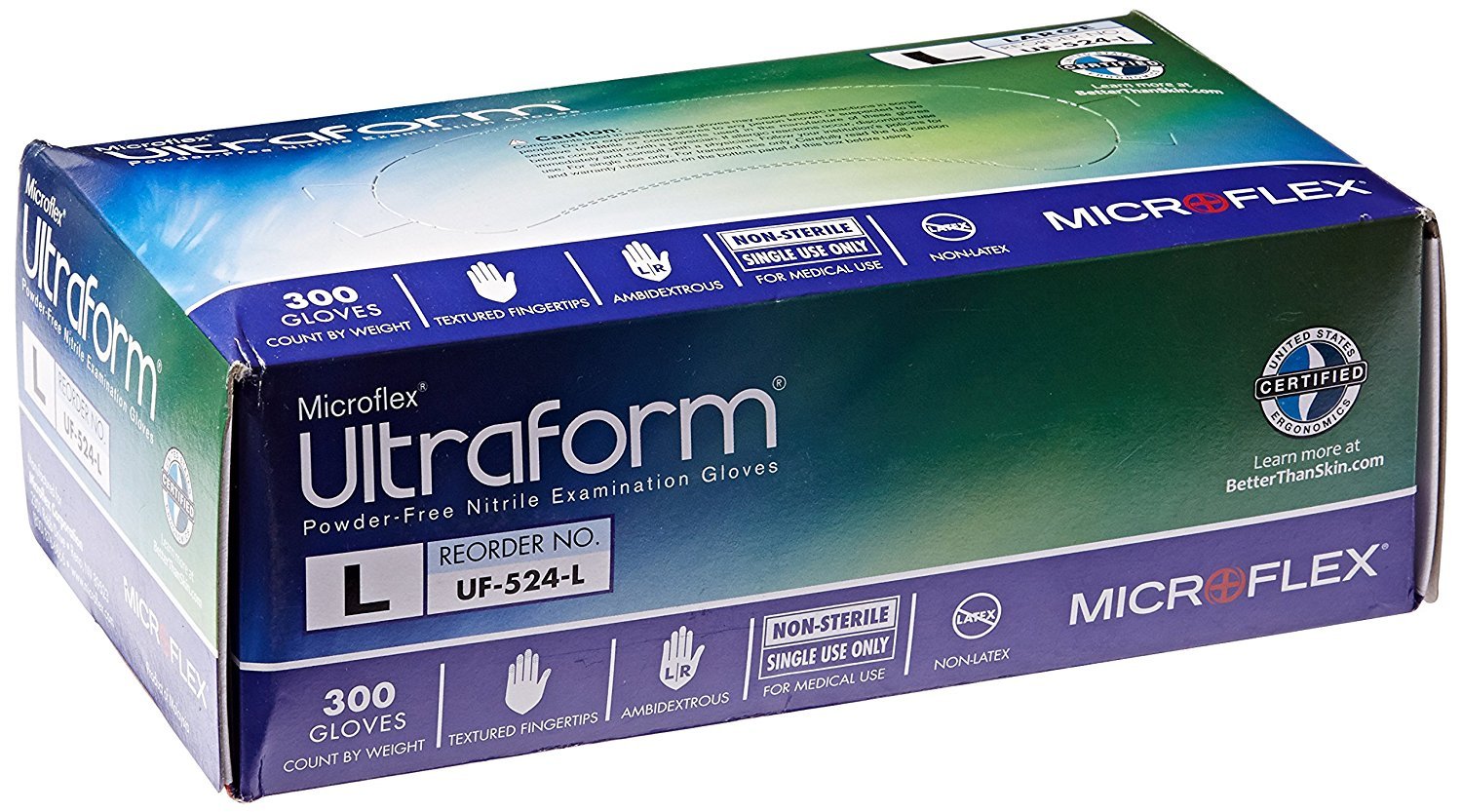 Microflex Inc Uf-524-L Ultraform Pf Nitrile Gloves L 300/Bx