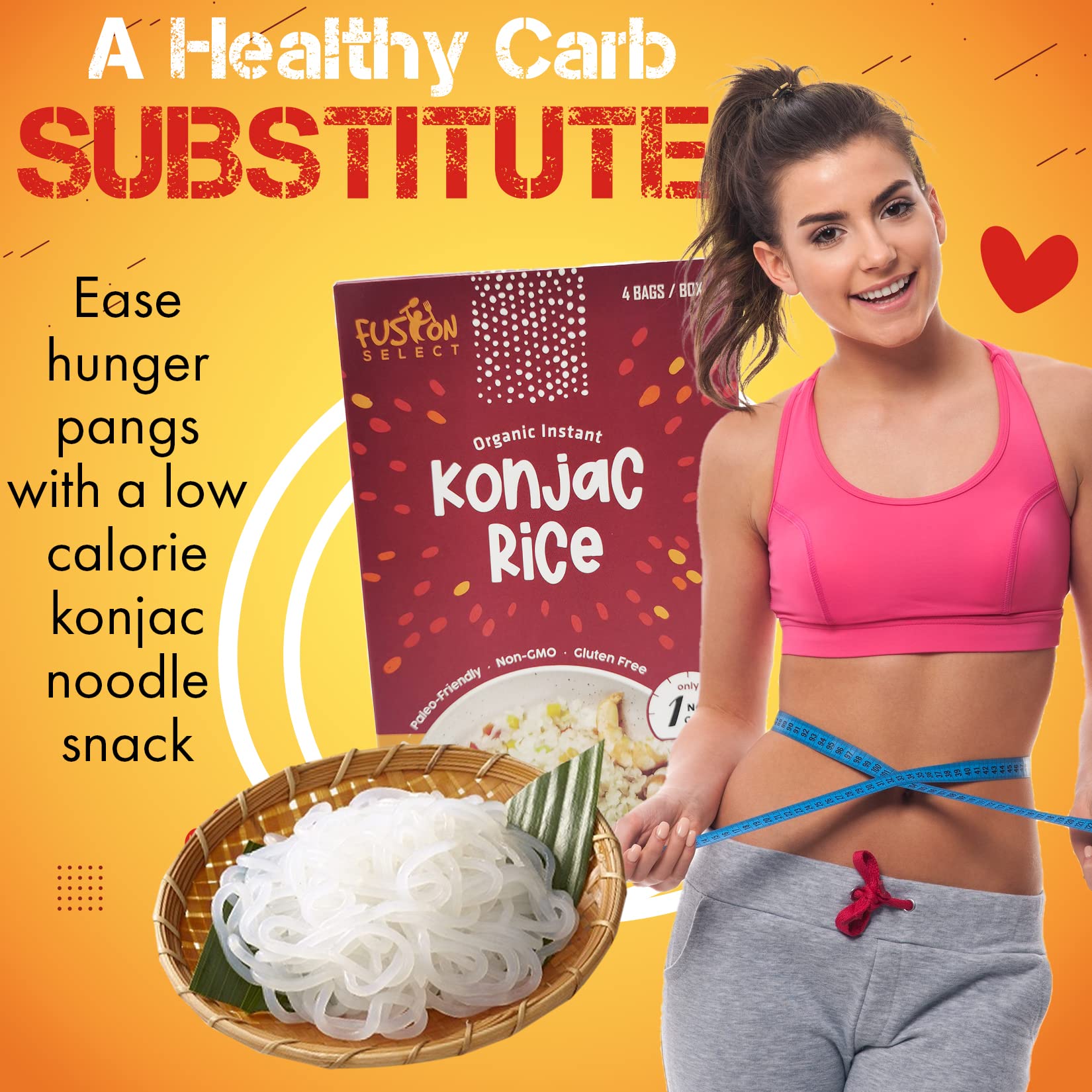 Fusion Select Konjac Noodles - Shirataki Angel Hair Plant-Based Substitute - Healthy Diet Pasta - Rich in Fiber - Vegan, Keto, Paleo-Friendly, Zero