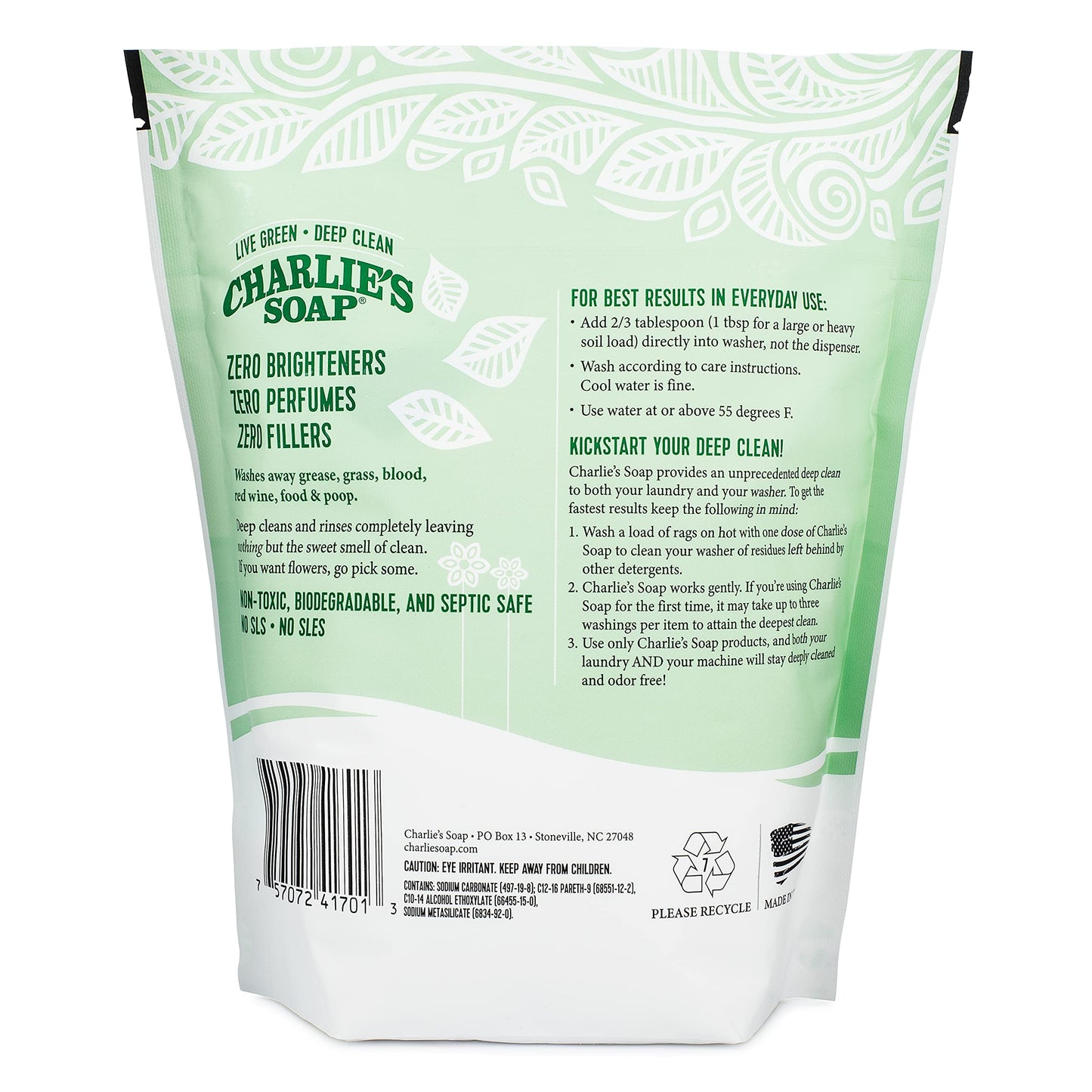 Charlie's Soap - Fragrance Free Laundry Powder - 100 Loads (Five 100-load Bags, 500 Total Loads)