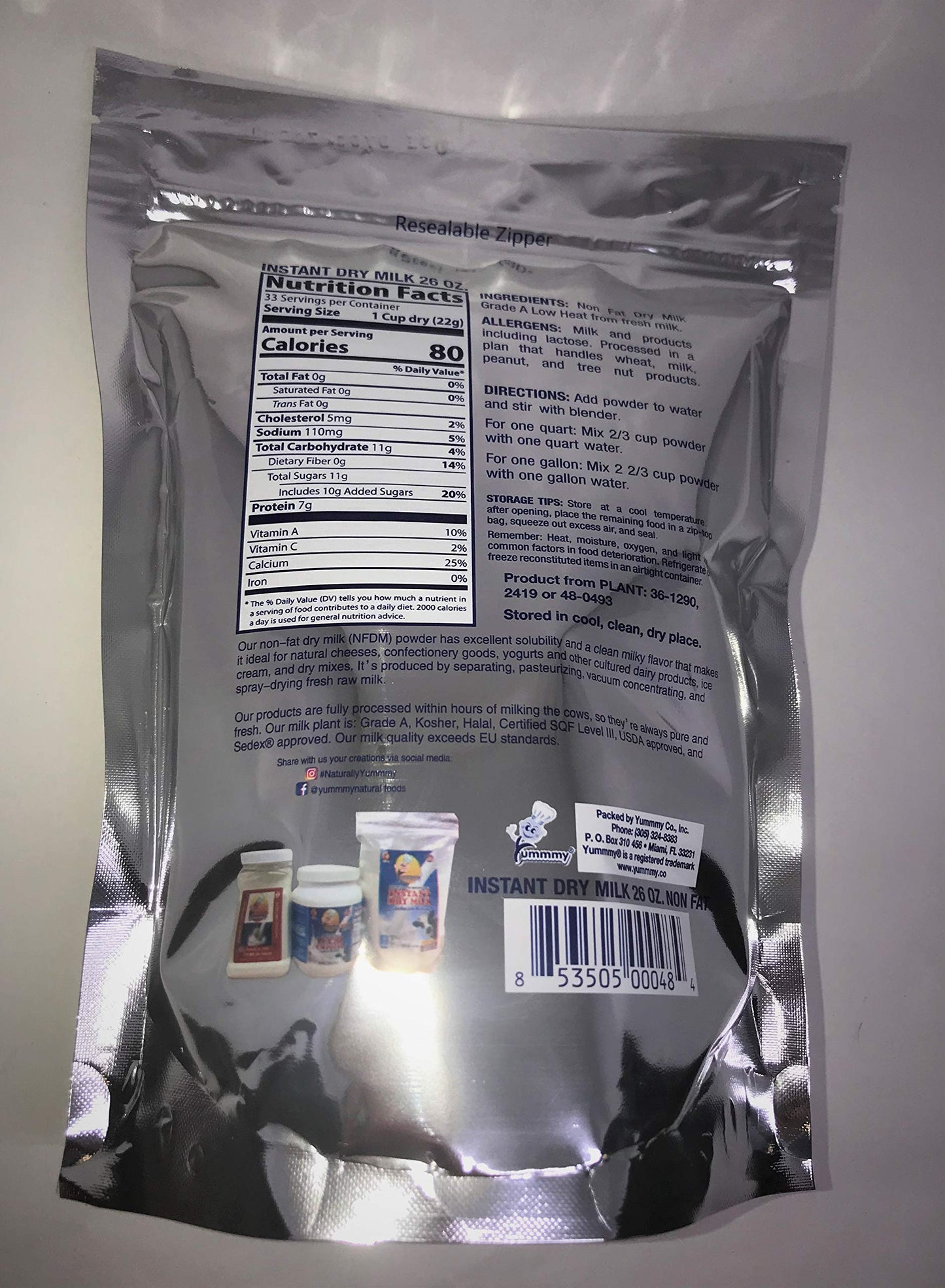 Yummmy Instant Nonfat 26 oz Powdered Dry Milk - Leche en Polvo, 26 oz, Grade A, Kosher Halal Certified, Product of USA